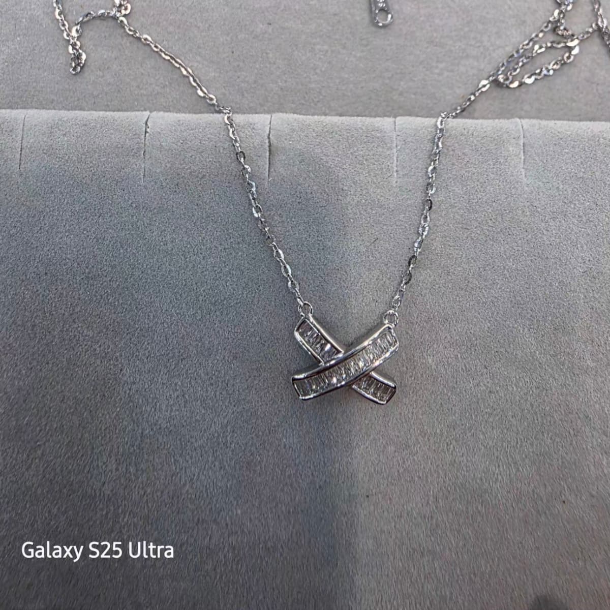 Silver 925 Cross Baguette Cut Cubic Pendant Necklace - 이미지 2