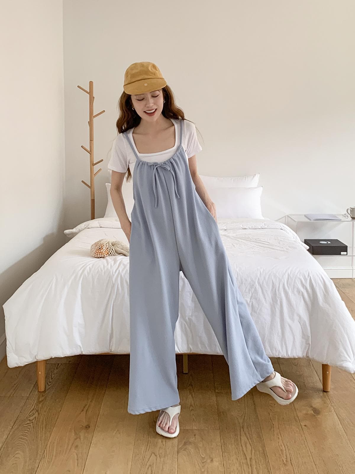 Shirred Jumpsuit (Plus Size, Wrinkle-Free, Cool Wide Suspenders) - 이미지 5