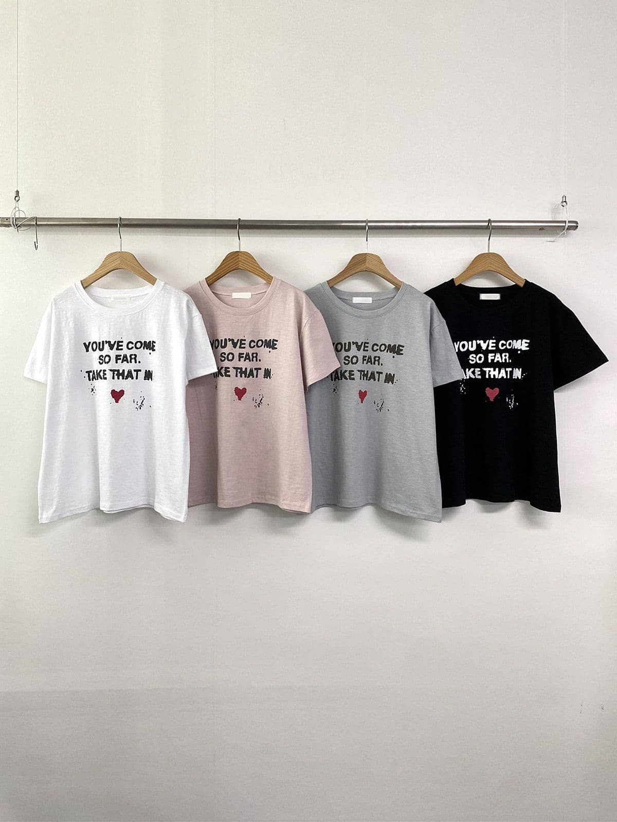 Heart Slub T-shirt (Round Neck Vintage Print Slub T-shirt Summer Short Sleeve) - 이미지 12