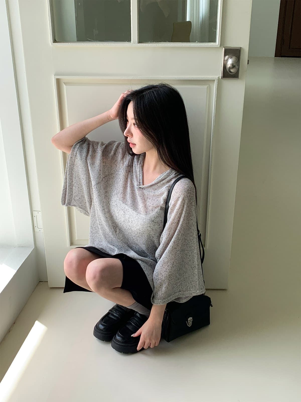 Raglan Hoodie (Hatchy Hood Mesh See-through Summer Layering Item) - 이미지 9