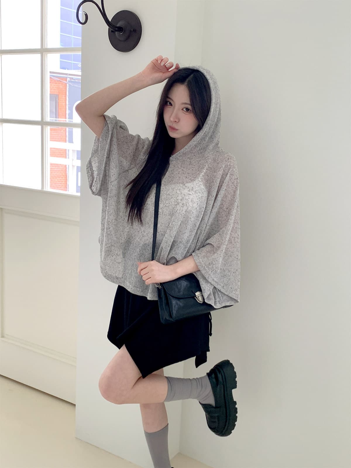 Raglan Hoodie (Hatchy Hood Mesh See-through Summer Layering Item) - 이미지 8