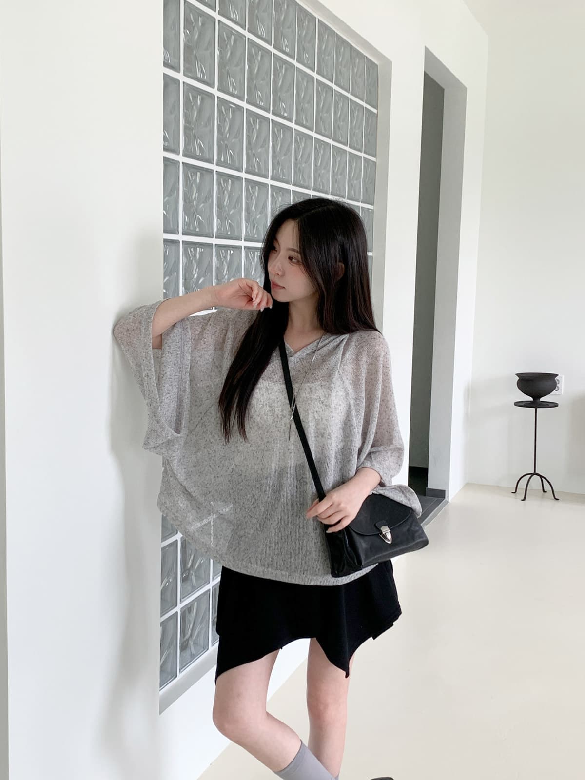 Raglan Hoodie (Hatchy Hood Mesh See-through Summer Layering Item) - 이미지 7