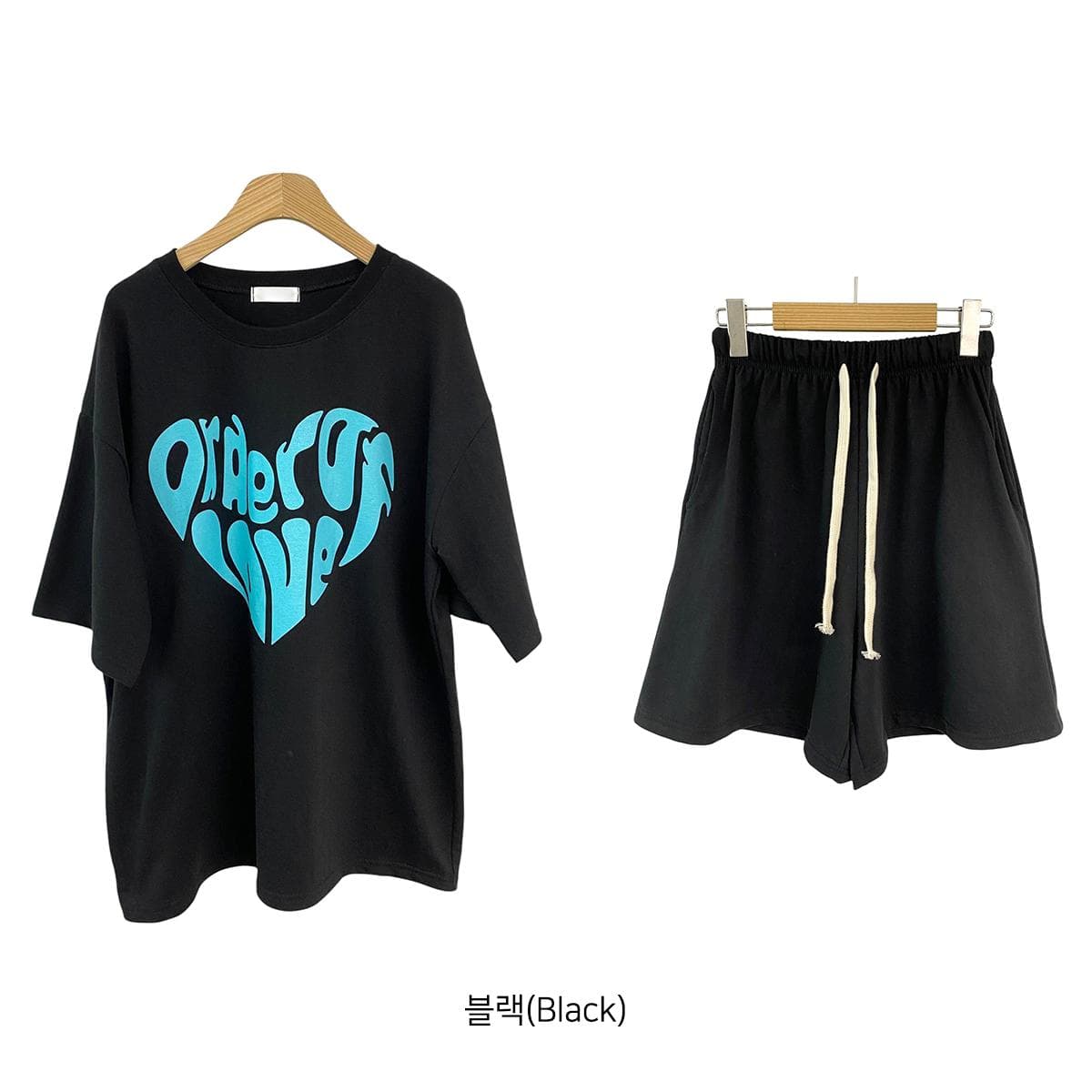 Love SET (Summer Plus Size Tracksuit Set, Short Sleeve and Shorts) - 이미지 9