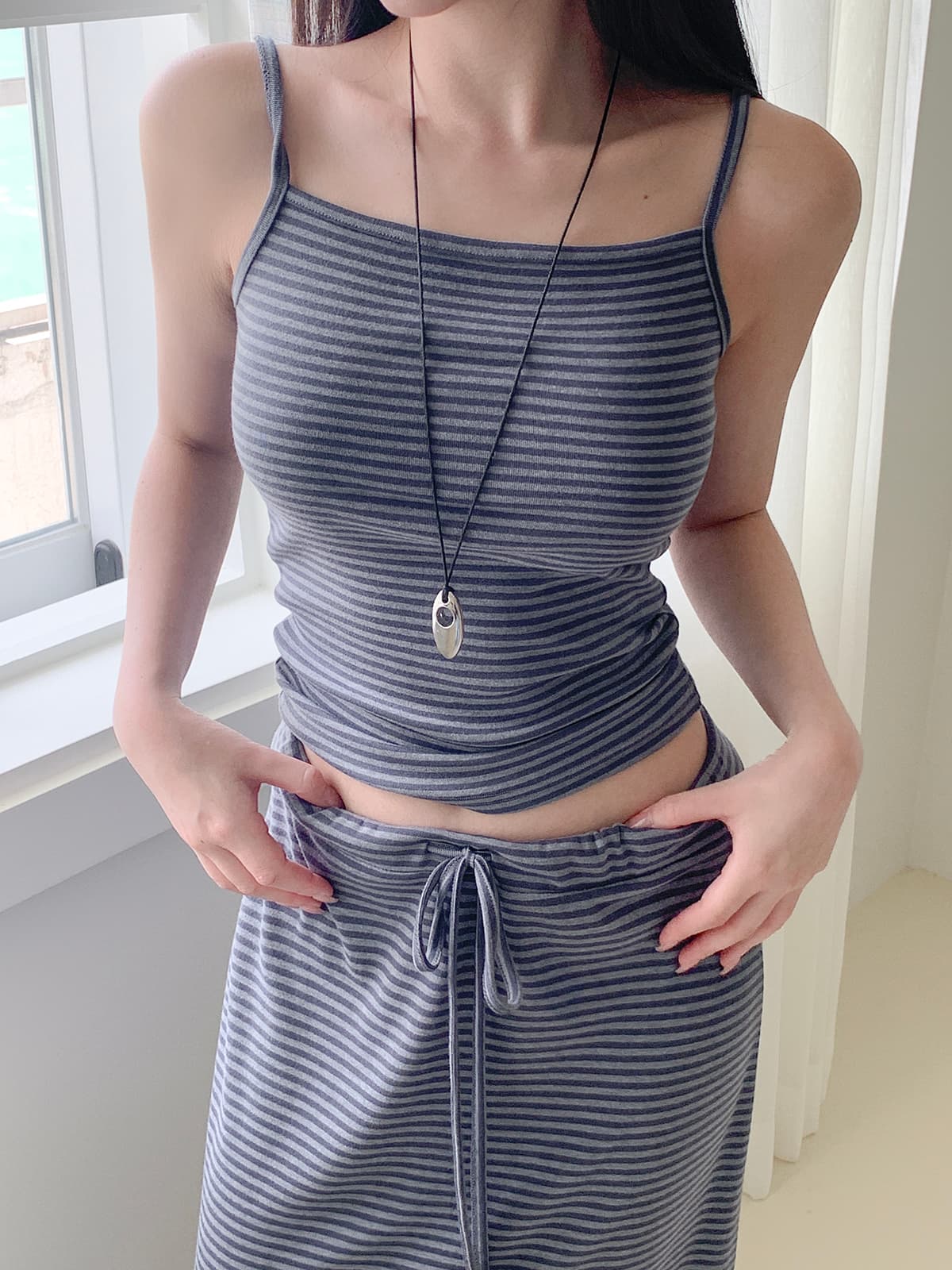 Cheese Striped Sleeveless Top (Layered Spandex Straight Sleeveless Lovely Daily) - 이미지 2