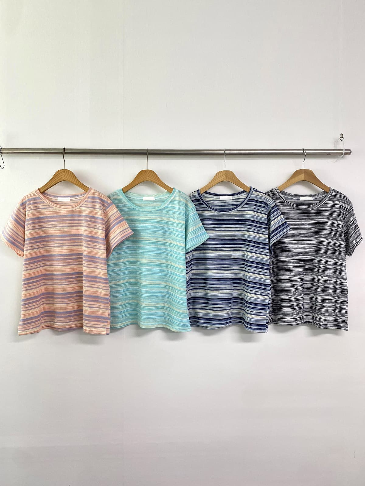 Music Striped T-shirt (Fine striped pastel summer knit t-shirt) - 이미지 14