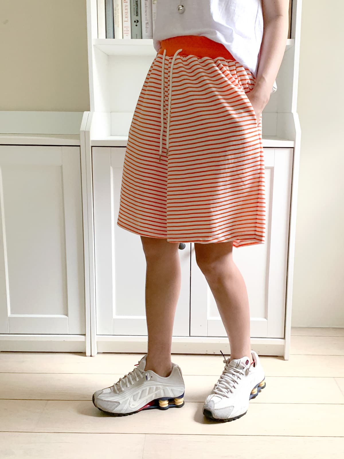 Label Striped PT (Elastic Waist Shorts Striped Training Shorts 5/8 Length Summer) - 이미지 4