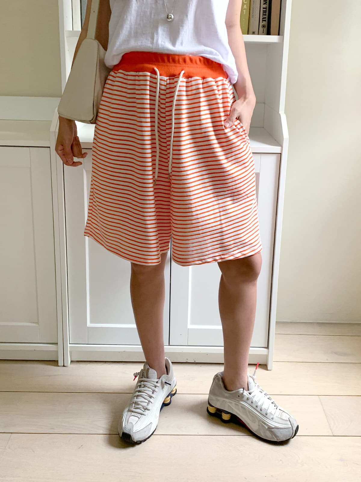 Label Striped PT (Elastic Waist Shorts Striped Training Shorts 5/8 Length Summer) - 이미지 3