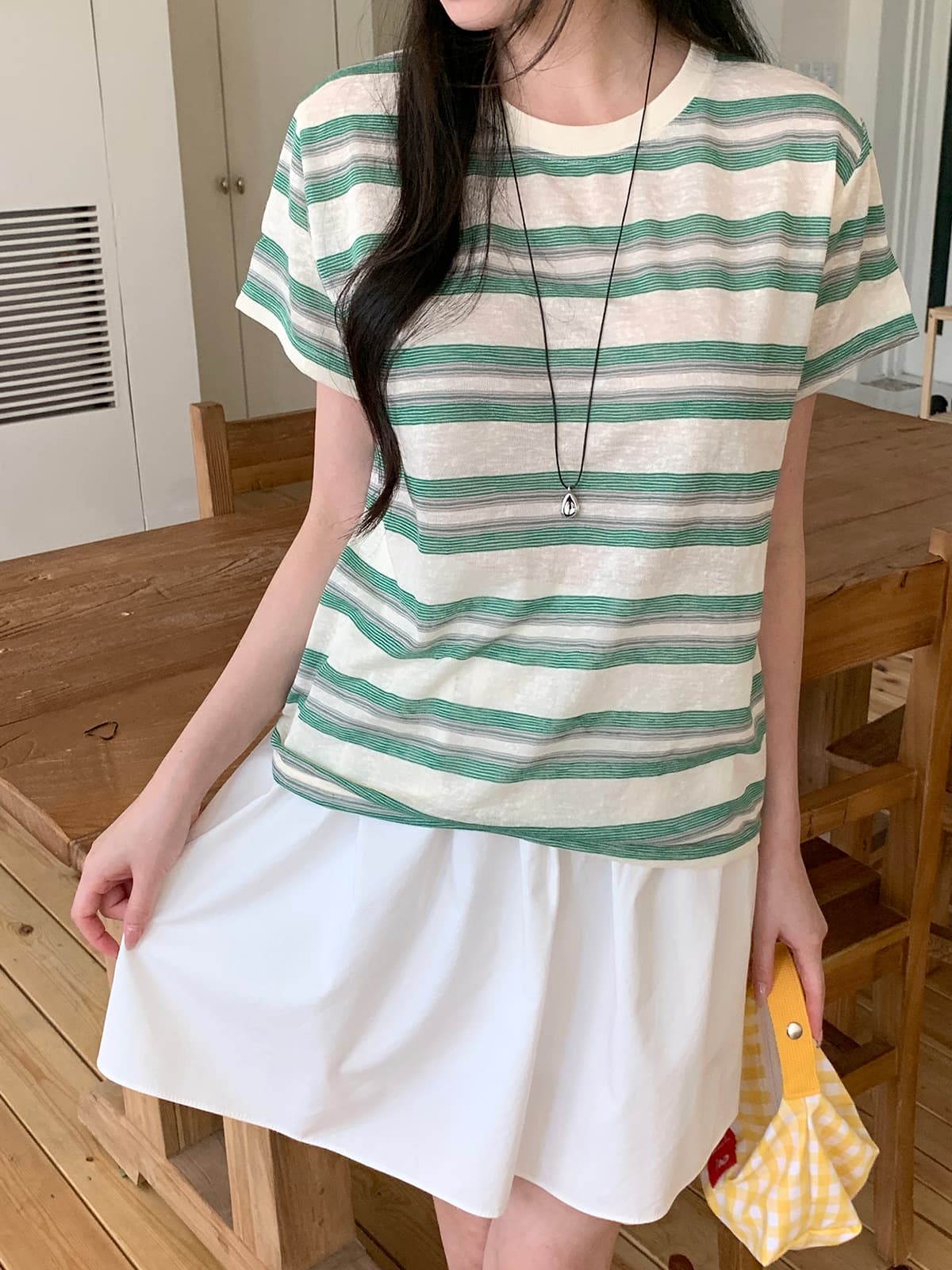 Soyu Striped T-shirt (Round neck lightweight cotton thin summer short-sleeve t-shirt) - 이미지 2