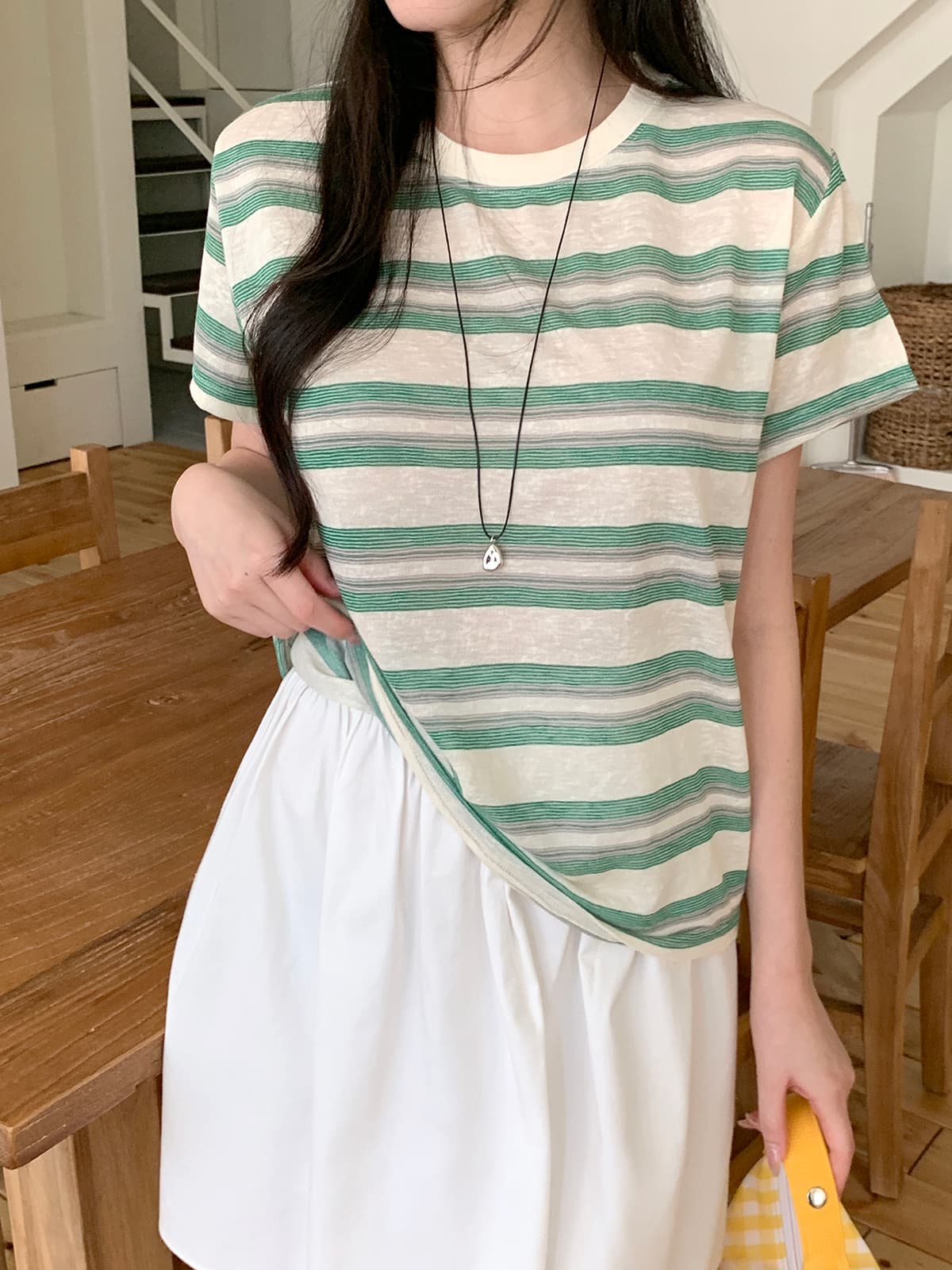 Soyu Striped T-shirt (Round neck lightweight cotton thin summer short-sleeve t-shirt) - 이미지 1