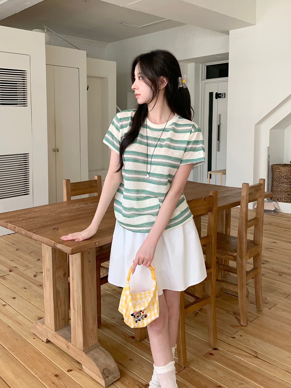 Soyu Striped T-shirt (Round neck lightweight cotton thin summer short-sleeve t-shirt) - 이미지 4