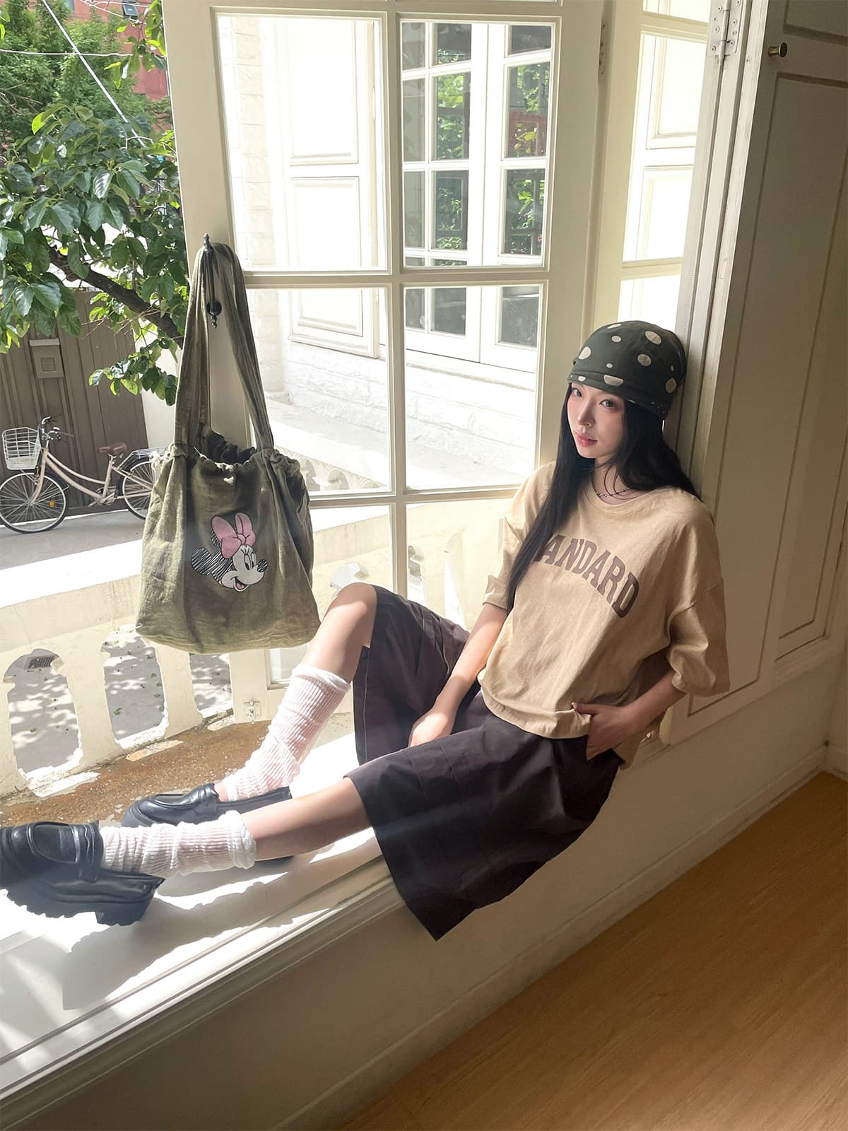 Standard Semi-Crop T-Shirt (Boxy Fit Americana Vintage Washed Pigment Summer Short Sleeve) - 이미지 5