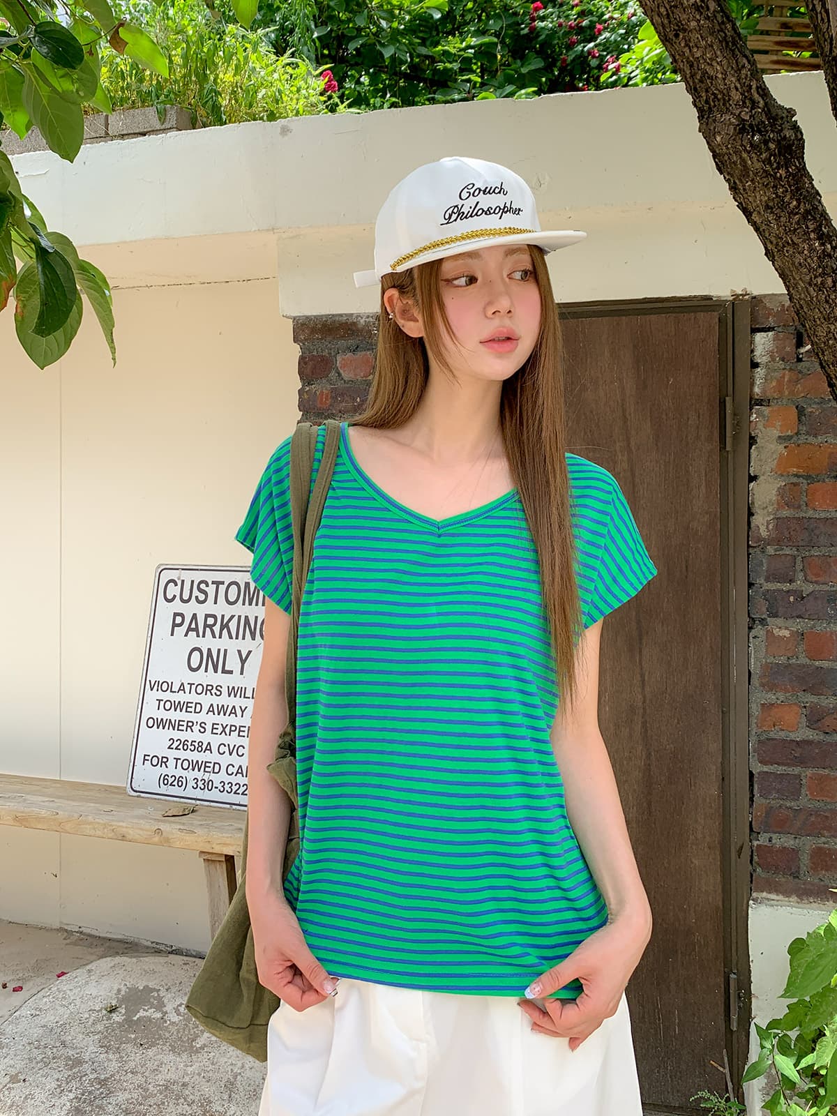 Marine Sleeveless (Cap Sleeve Sleeveless Striped V-Neck Loose Fit Sleeveless Summer Marine Look) - 이미지 5