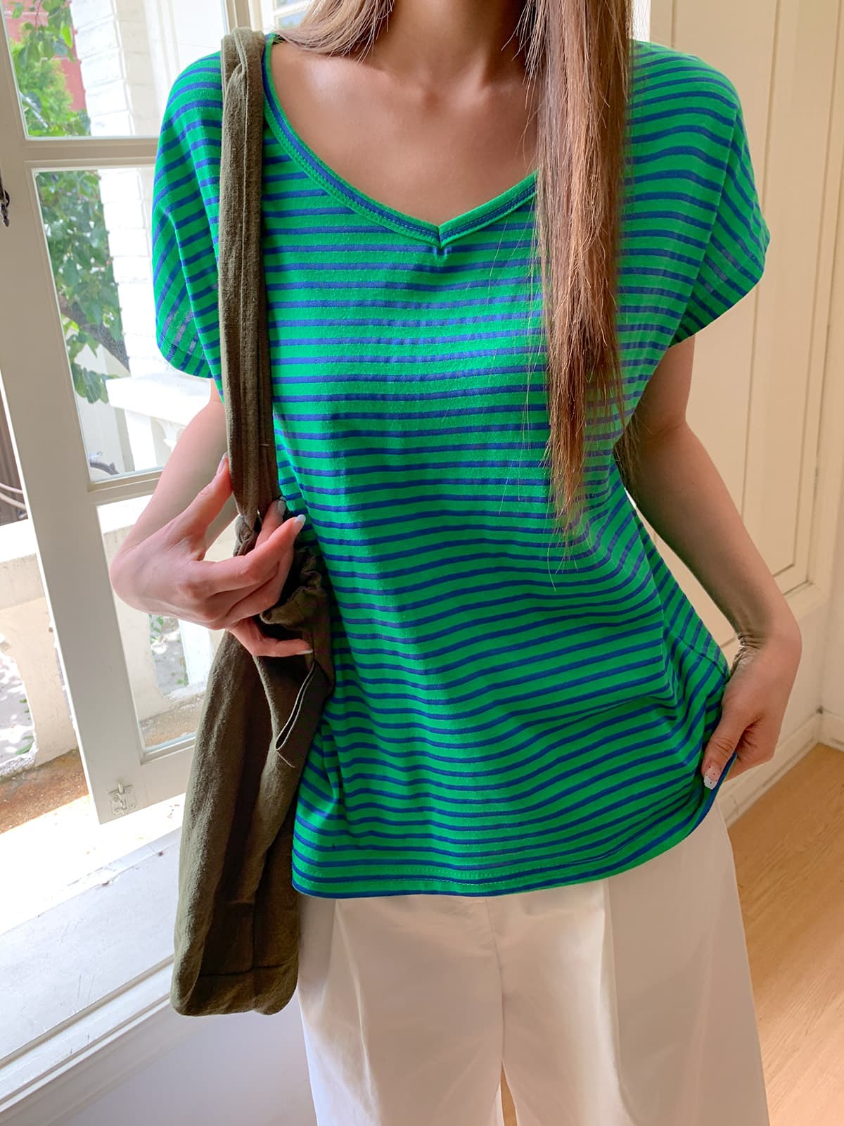 Marine Sleeveless (Cap Sleeve Sleeveless Striped V-Neck Loose Fit Sleeveless Summer Marine Look) - 이미지 7