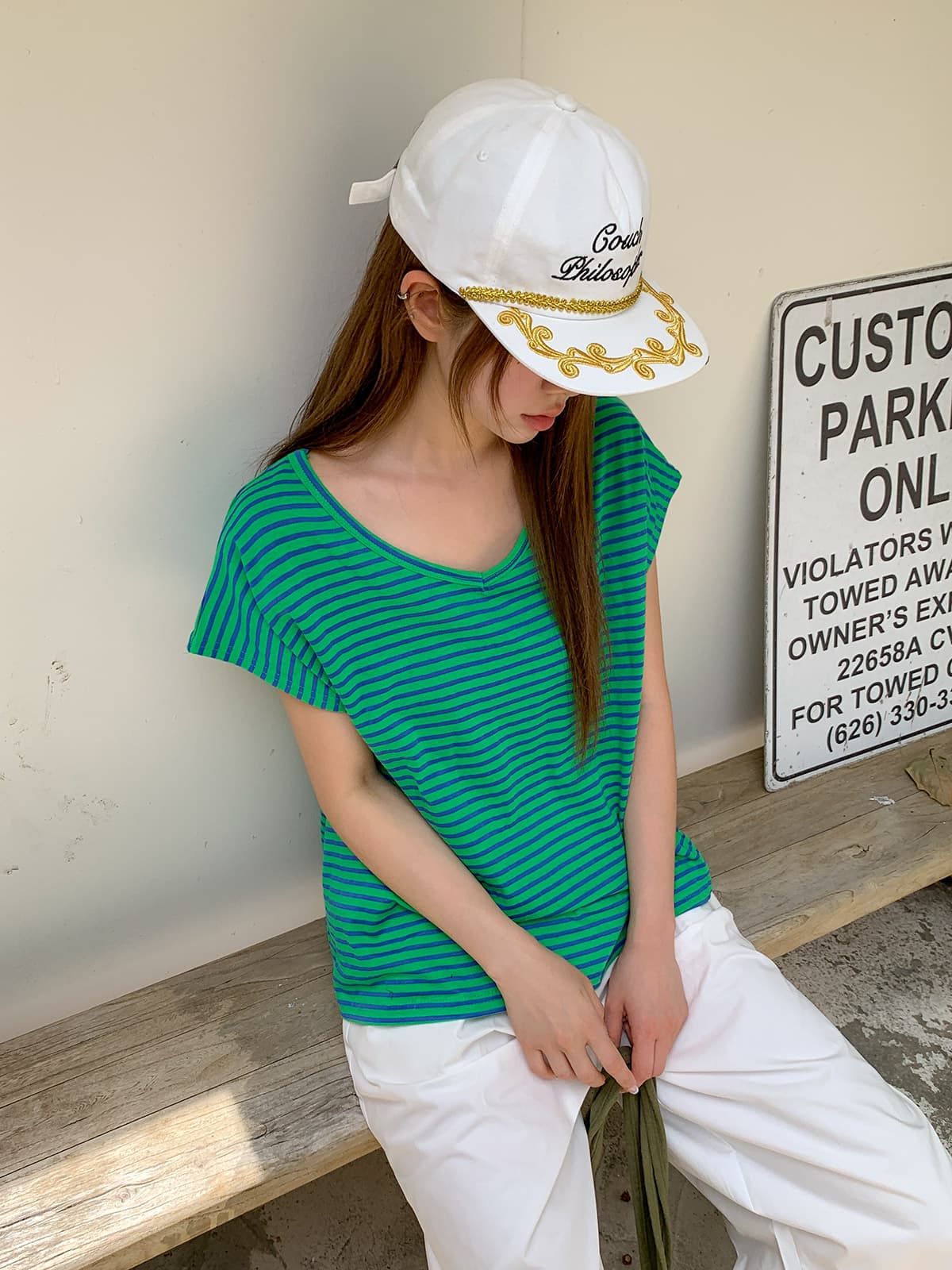Marine Sleeveless (Cap Sleeve Sleeveless Striped V-Neck Loose Fit Sleeveless Summer Marine Look) - 이미지 8