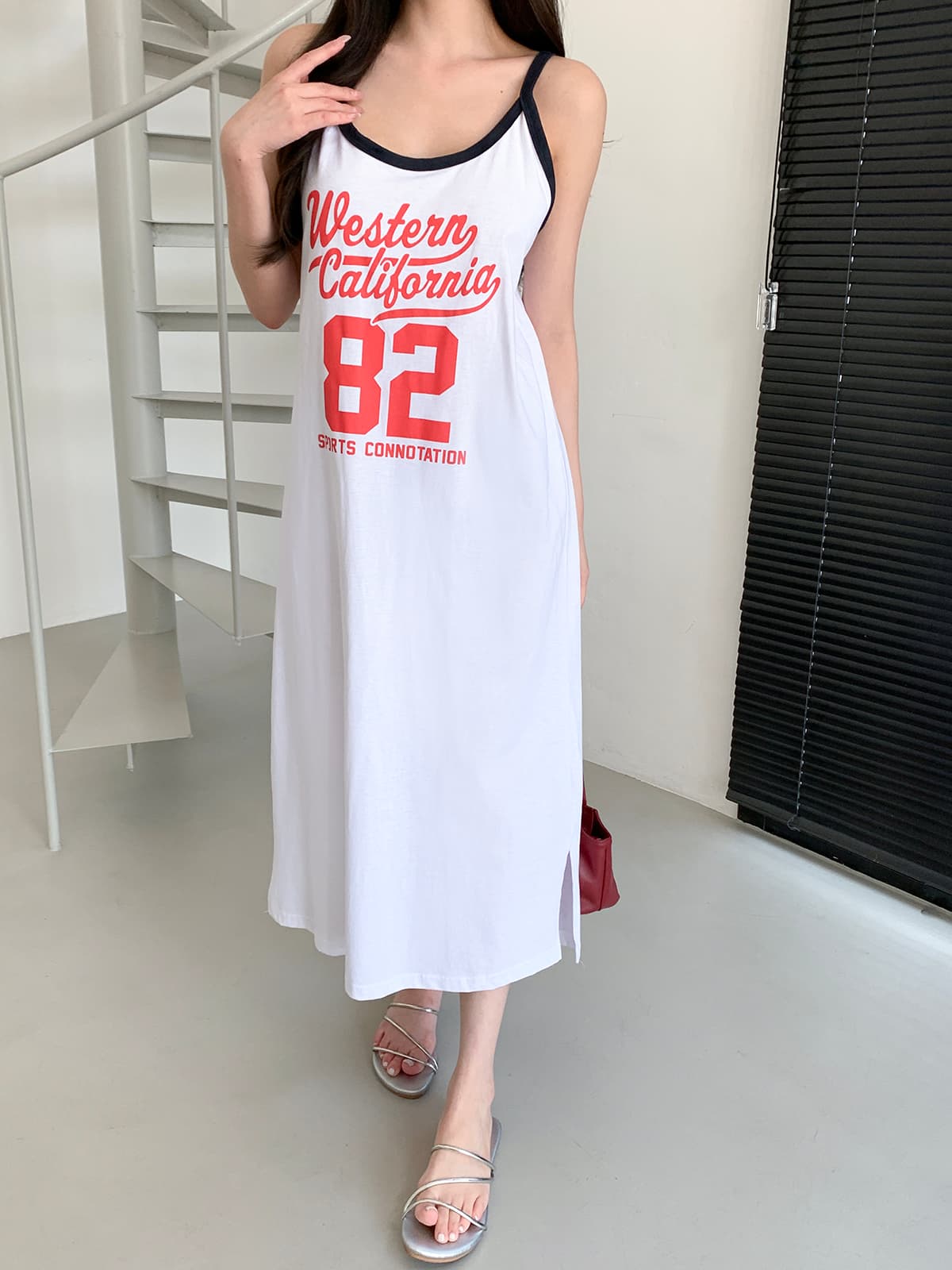 Western Dress (Sleeveless Color-block Strap Dress Cool Long Length) - 이미지 4