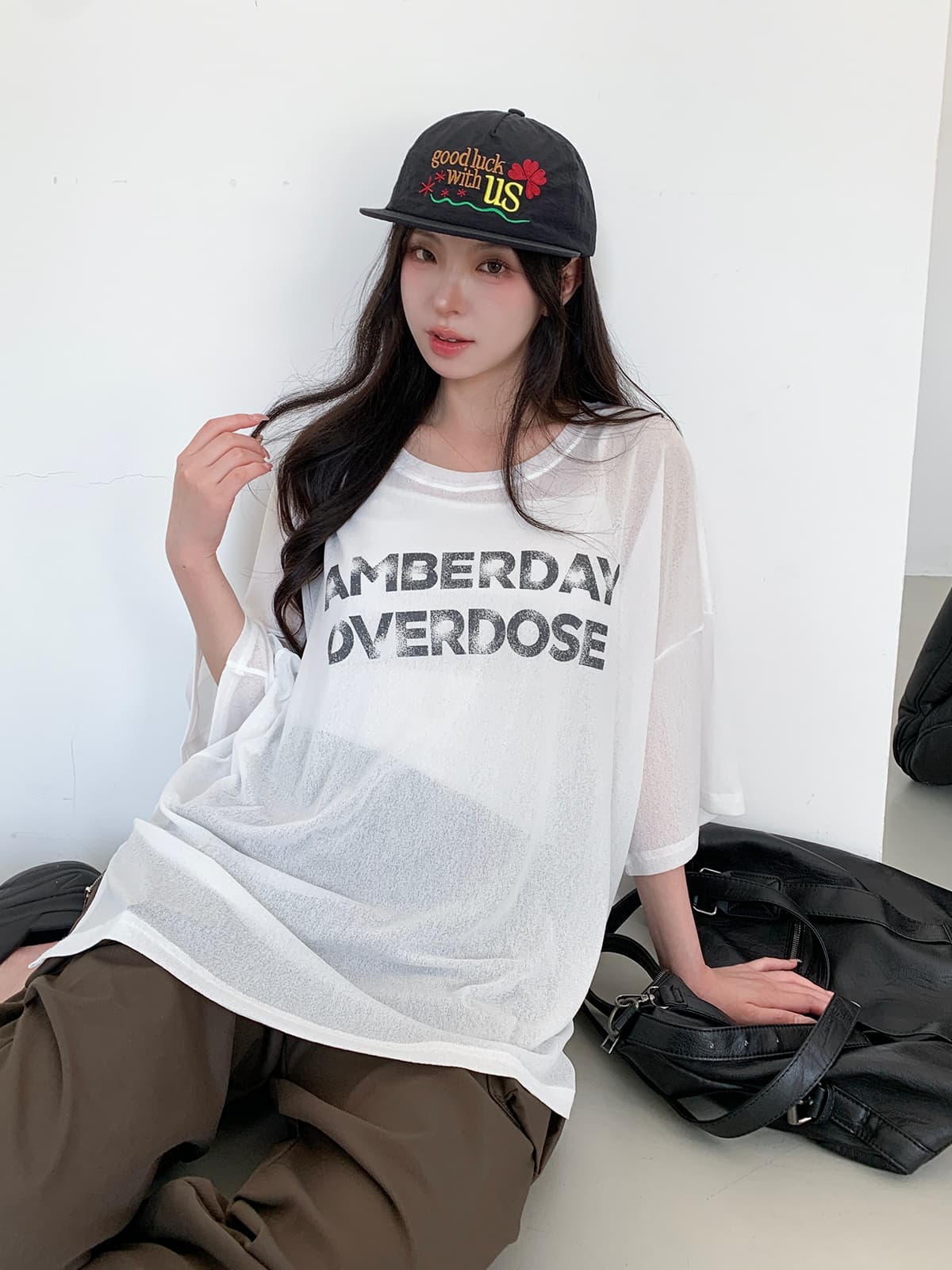 Amber Day T-shirt (Summer See-through Oversized Slit Boxy T-shirt Loose Fit Boxy) - 이미지 5