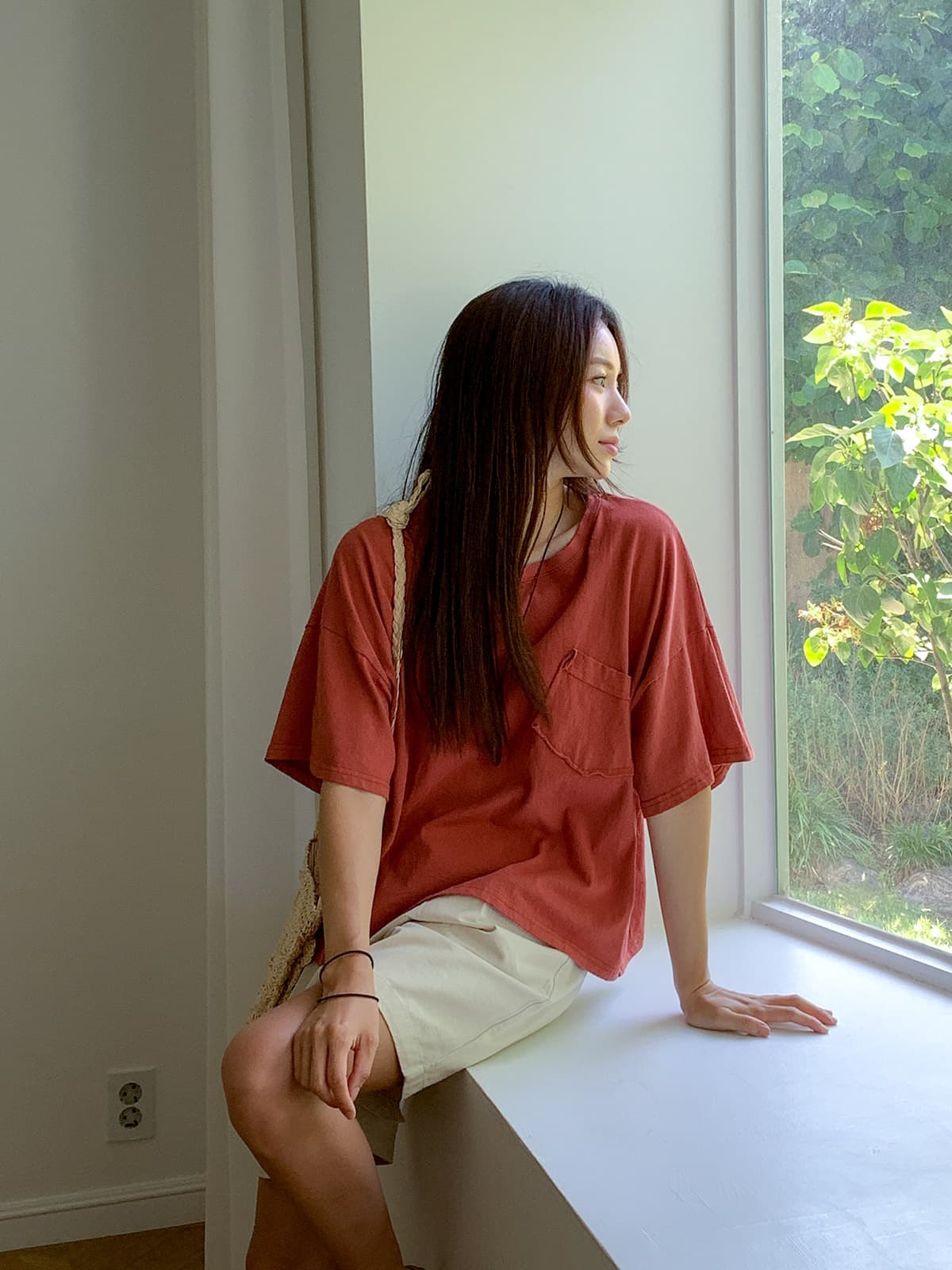 Raw Pocket Washed T-shirt (Round Neck Summer Short Sleeve T-shirt with Washed Pocket Vintage) - 이미지 6