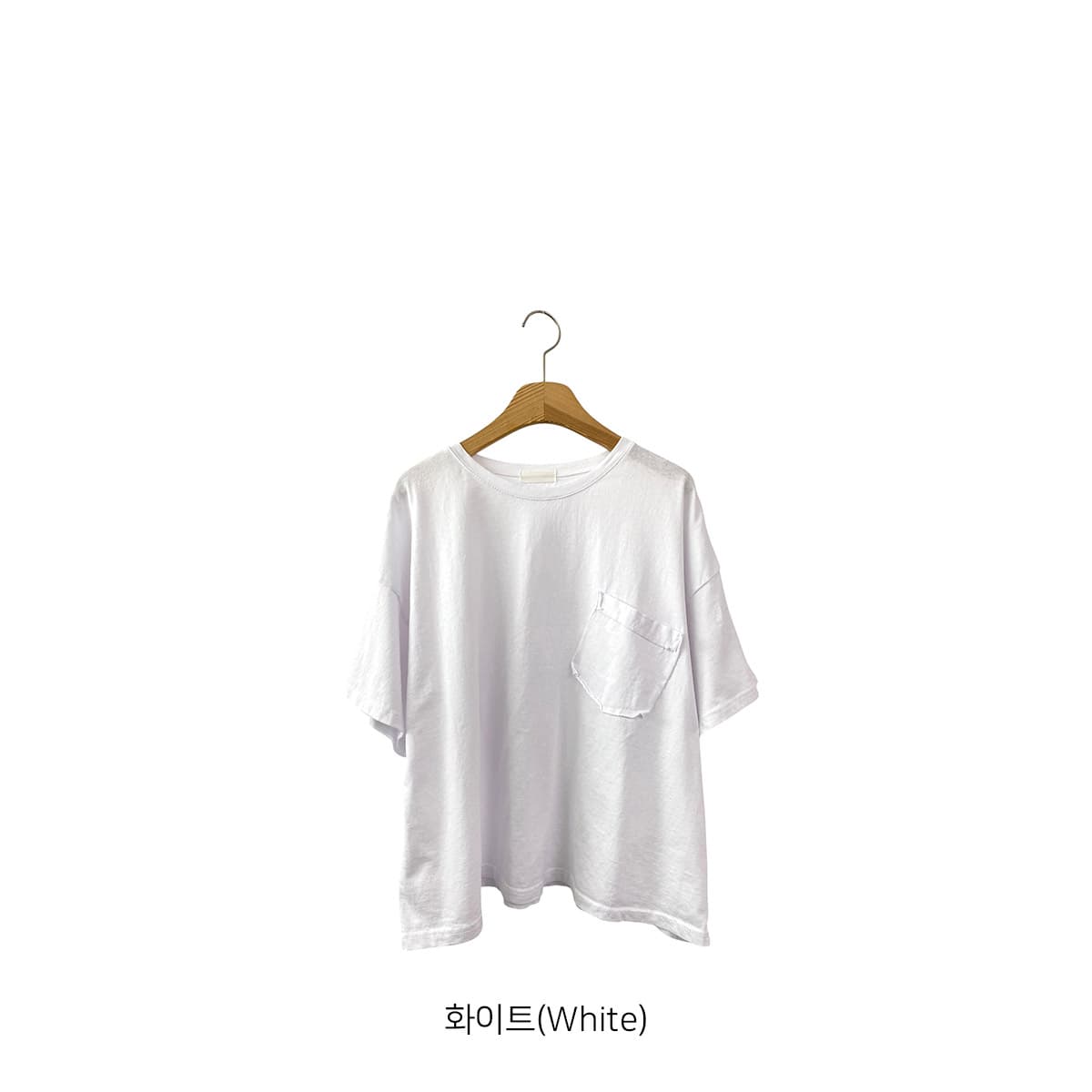 Raw Pocket Washed T-shirt (Round Neck Summer Short Sleeve T-shirt with Washed Pocket Vintage) - 이미지 9