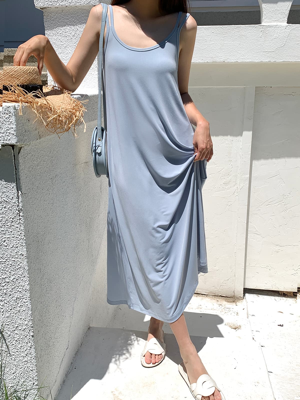 Two-striped sleeveless dress (Cooling spandex sleeveless long dress layered for summer) - 이미지 2