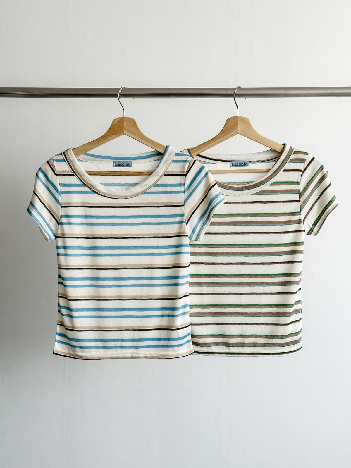 Mini Striped Short Sleeve T-shirt (New Arrival, Summer, Summer Short Sleeve, Summer T-shirt, Stretchy, Slim Fit) - 이미지 11