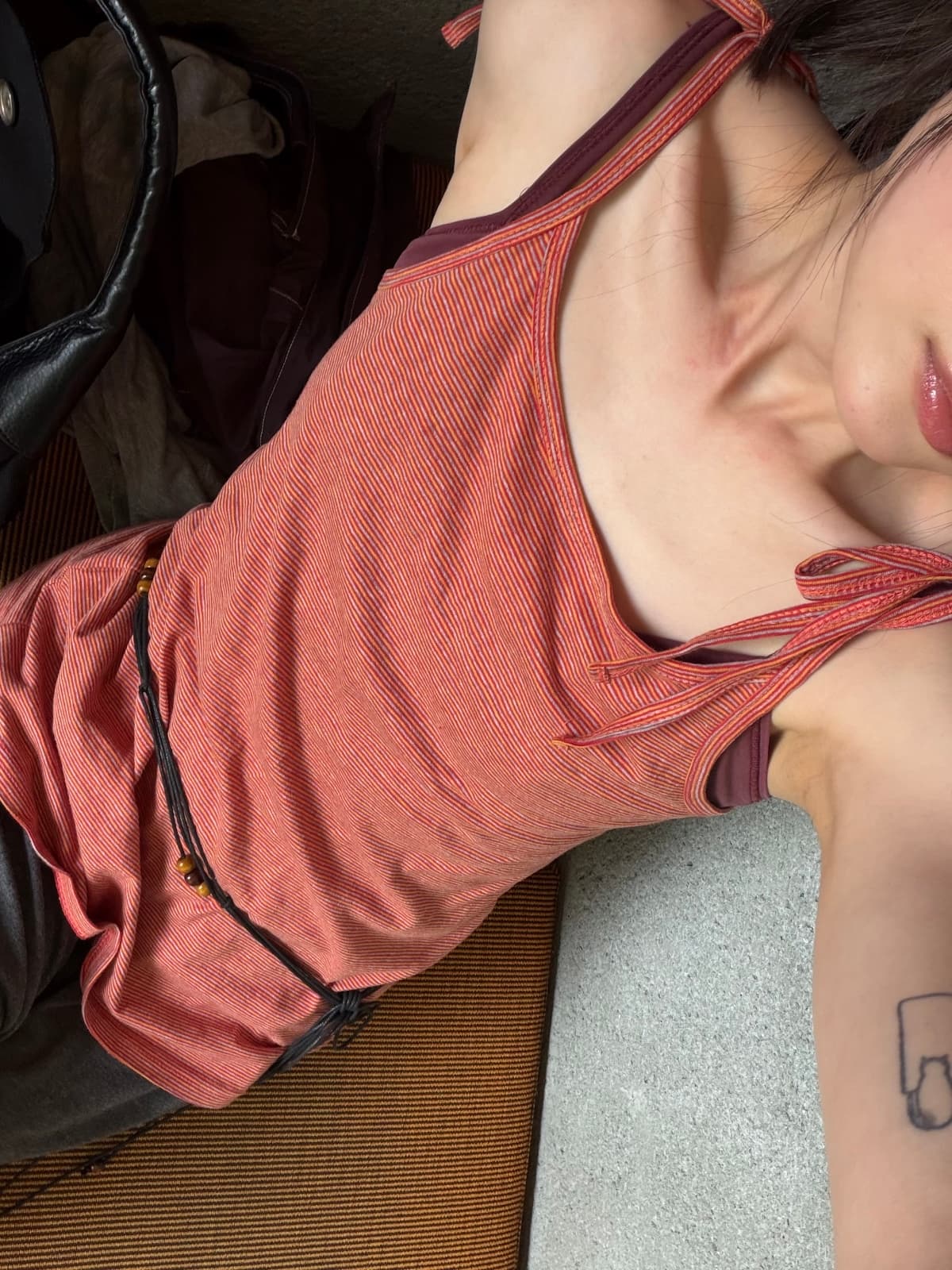 Ribbon Striped Sleeveless Top (New Arrival, Summer Sleeveless, Summer Sleeveless, Strappy Sleeveless, Can be worn as an inner layer, Unique, Daily) - 이미지 3