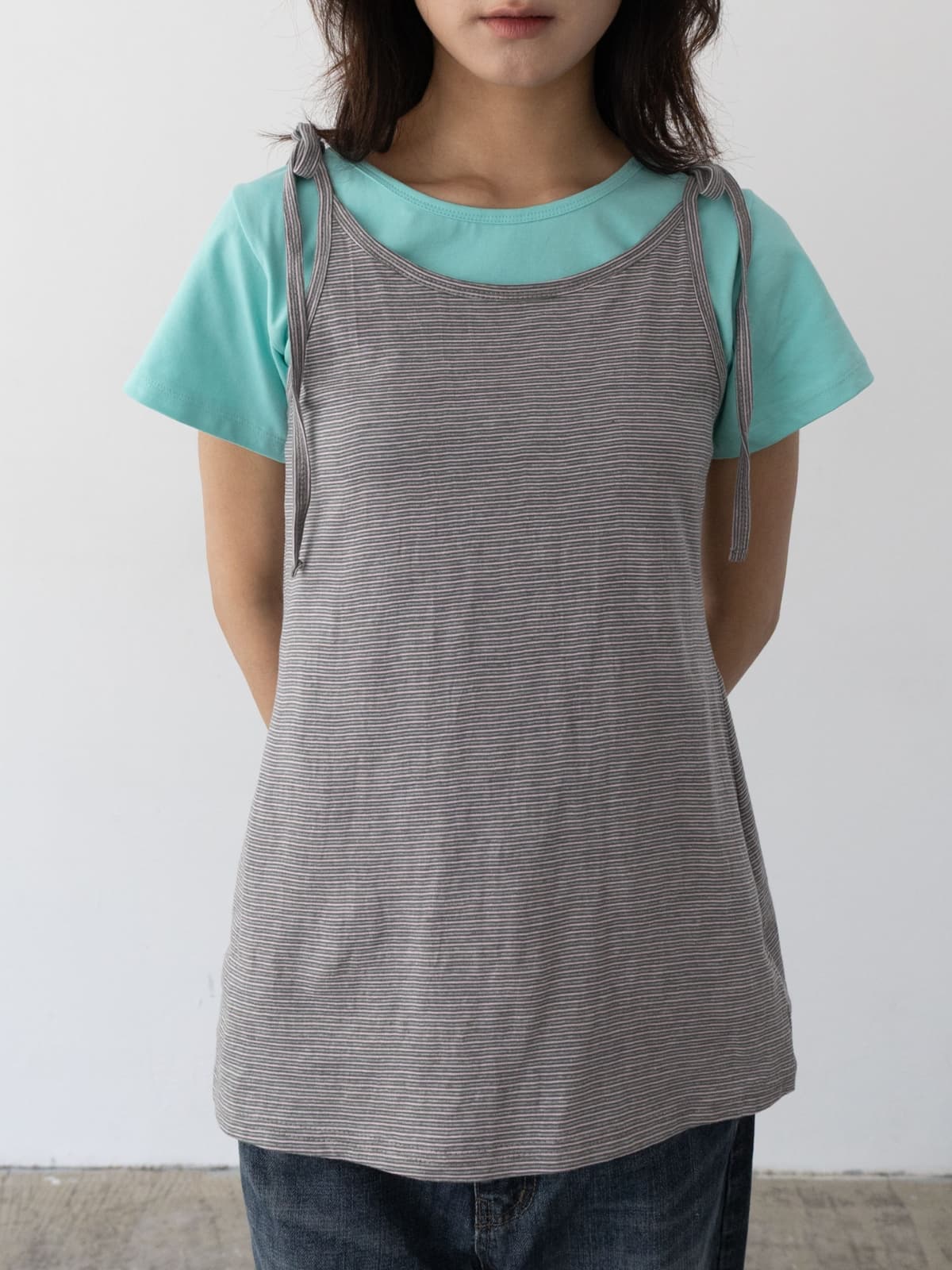Ribbon Striped Sleeveless Top (New Arrival, Summer Sleeveless, Summer Sleeveless, Strappy Sleeveless, Can be worn as an inner layer, Unique, Daily) - 이미지 9