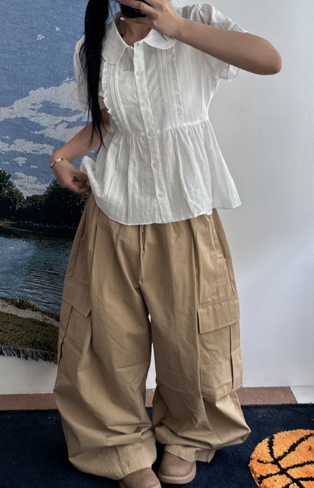 Elastic Waist Cargo Pants (New Arrival, Cargo Pants, Summer Pants, Summer Trousers, Wide Pants, Elastic Waist) - 이미지 2