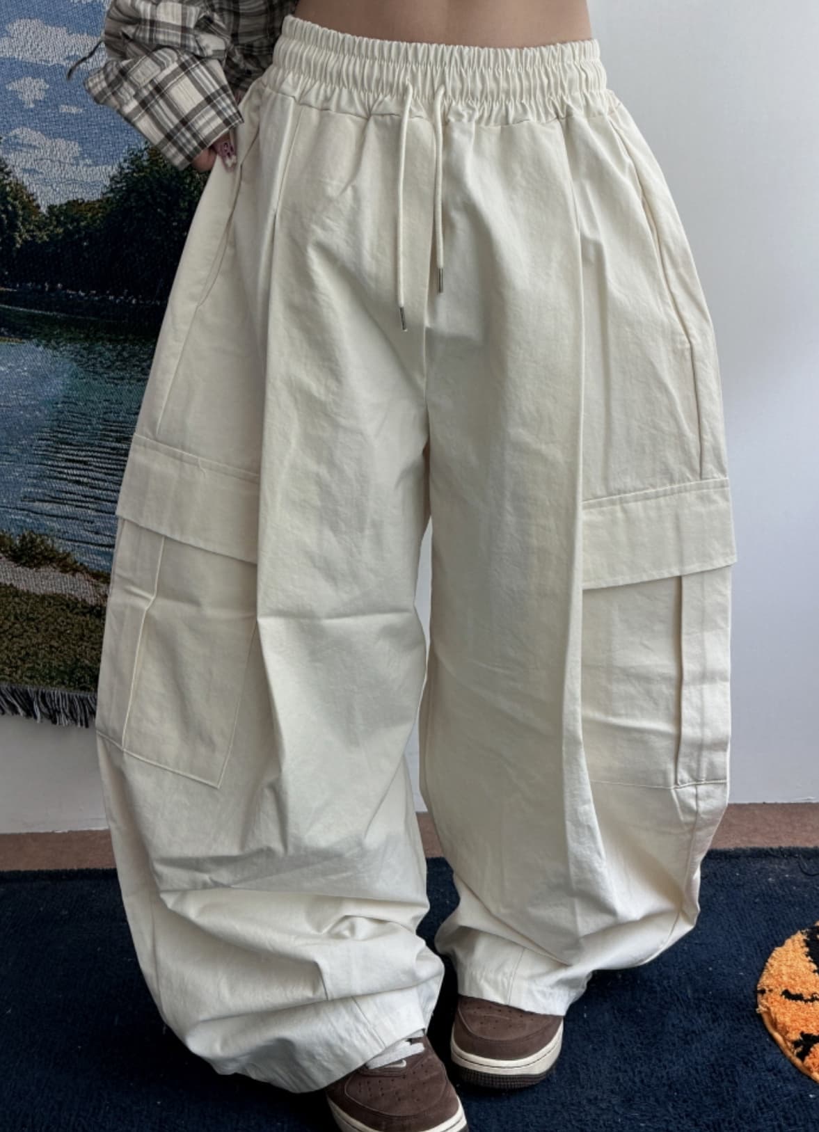 Elastic Waist Cargo Pants (New Arrival, Cargo Pants, Summer Pants, Summer Trousers, Wide Pants, Elastic Waist) - 이미지 9