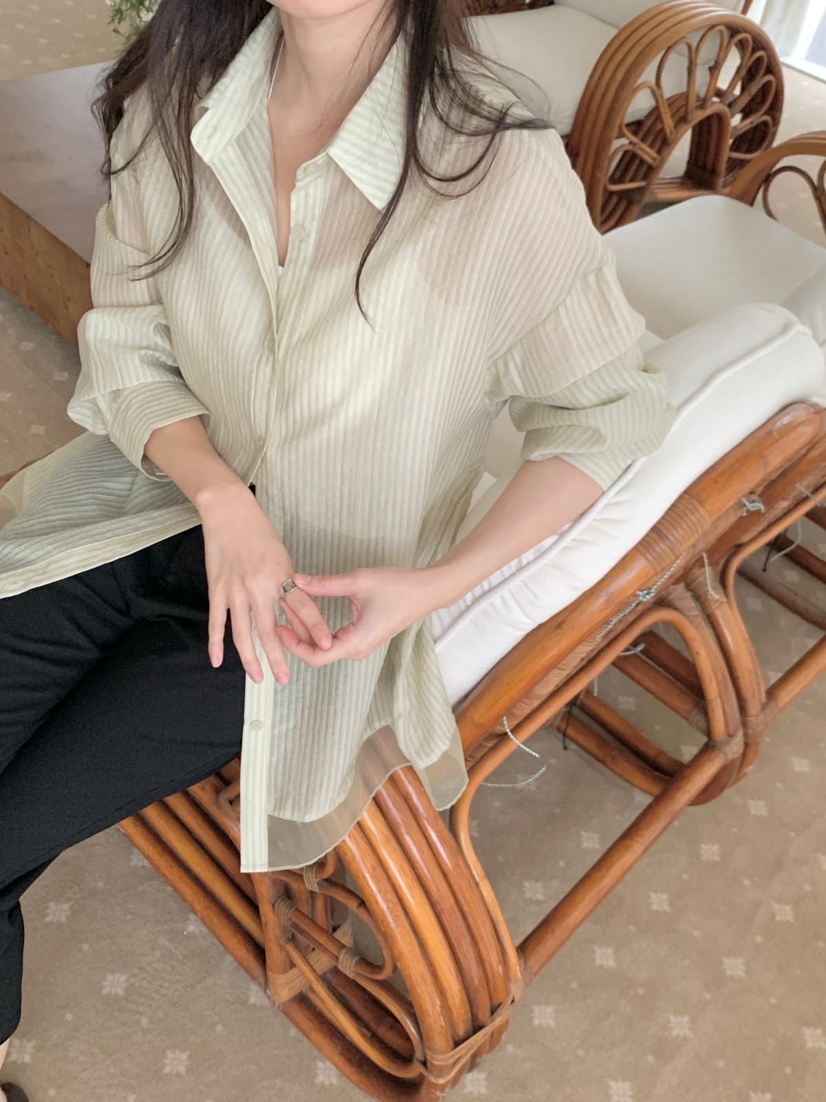 Sheer layered overshirt - 이미지 10