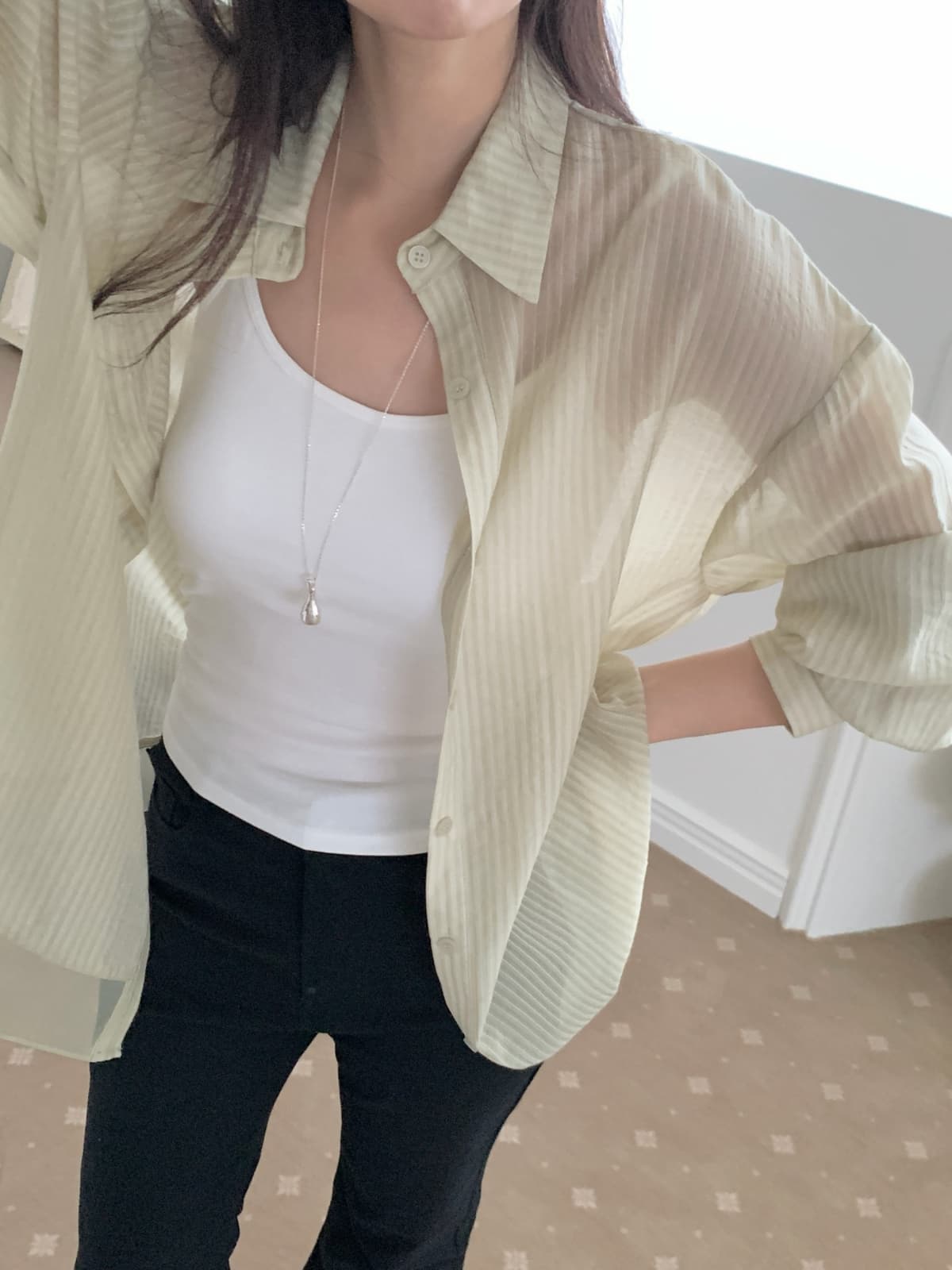Sheer layered overshirt - 이미지 5