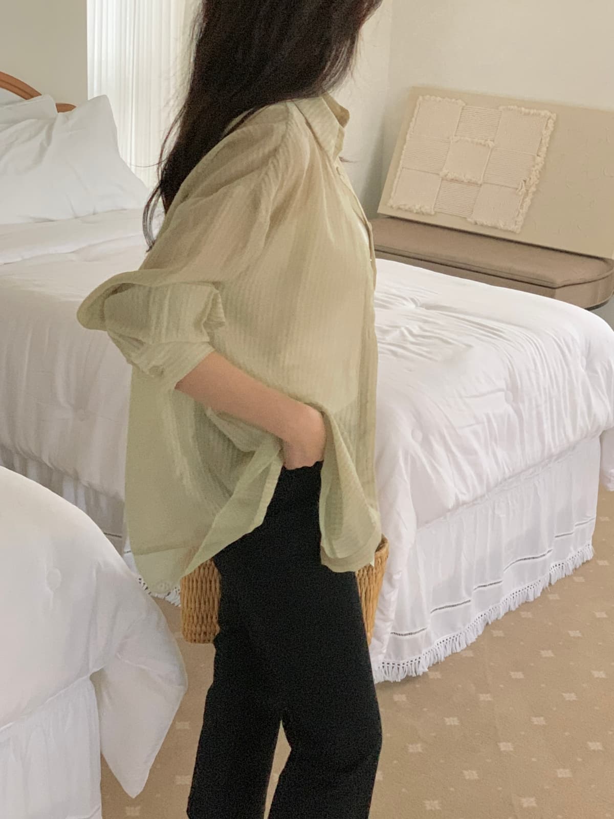 Sheer layered overshirt - 이미지 9