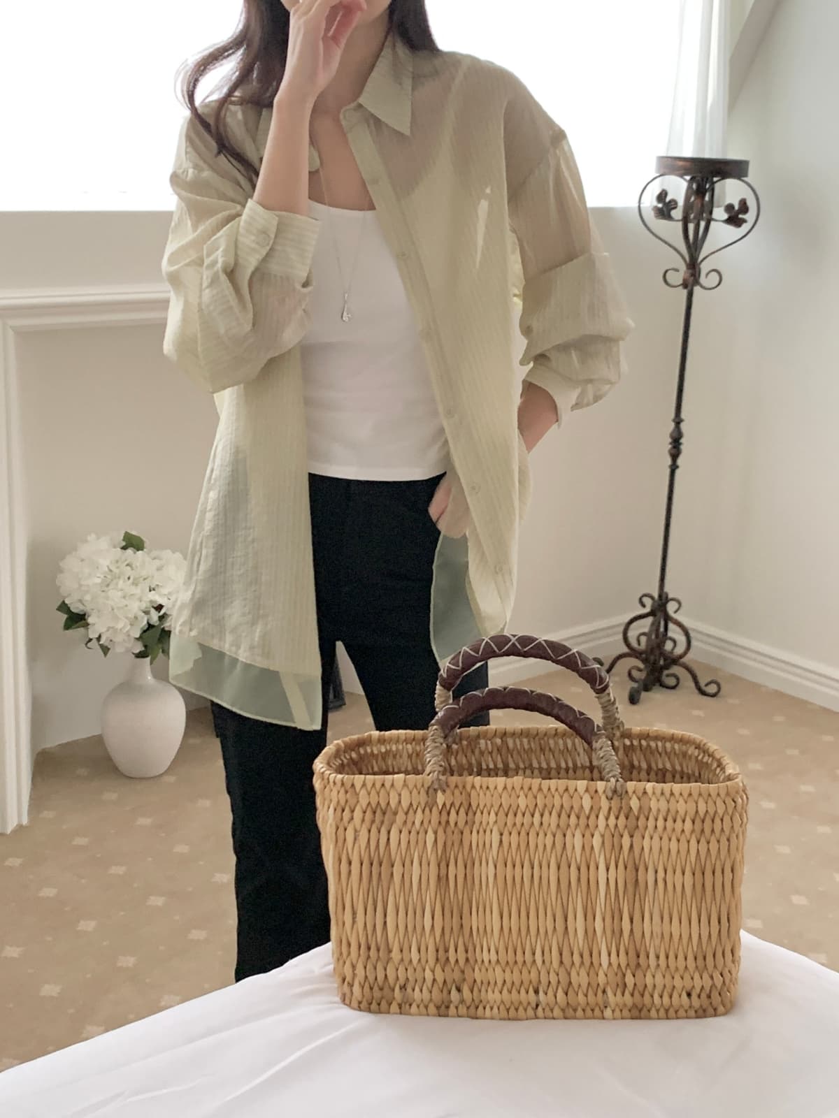 Sheer layered overshirt - 이미지 12