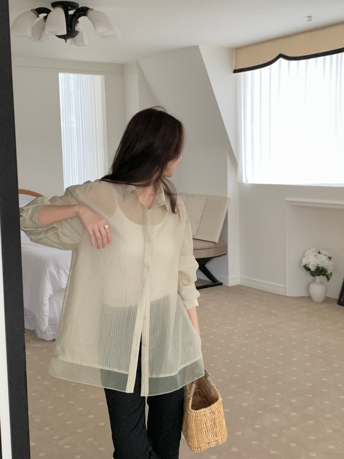Sheer layered overshirt - 이미지 3