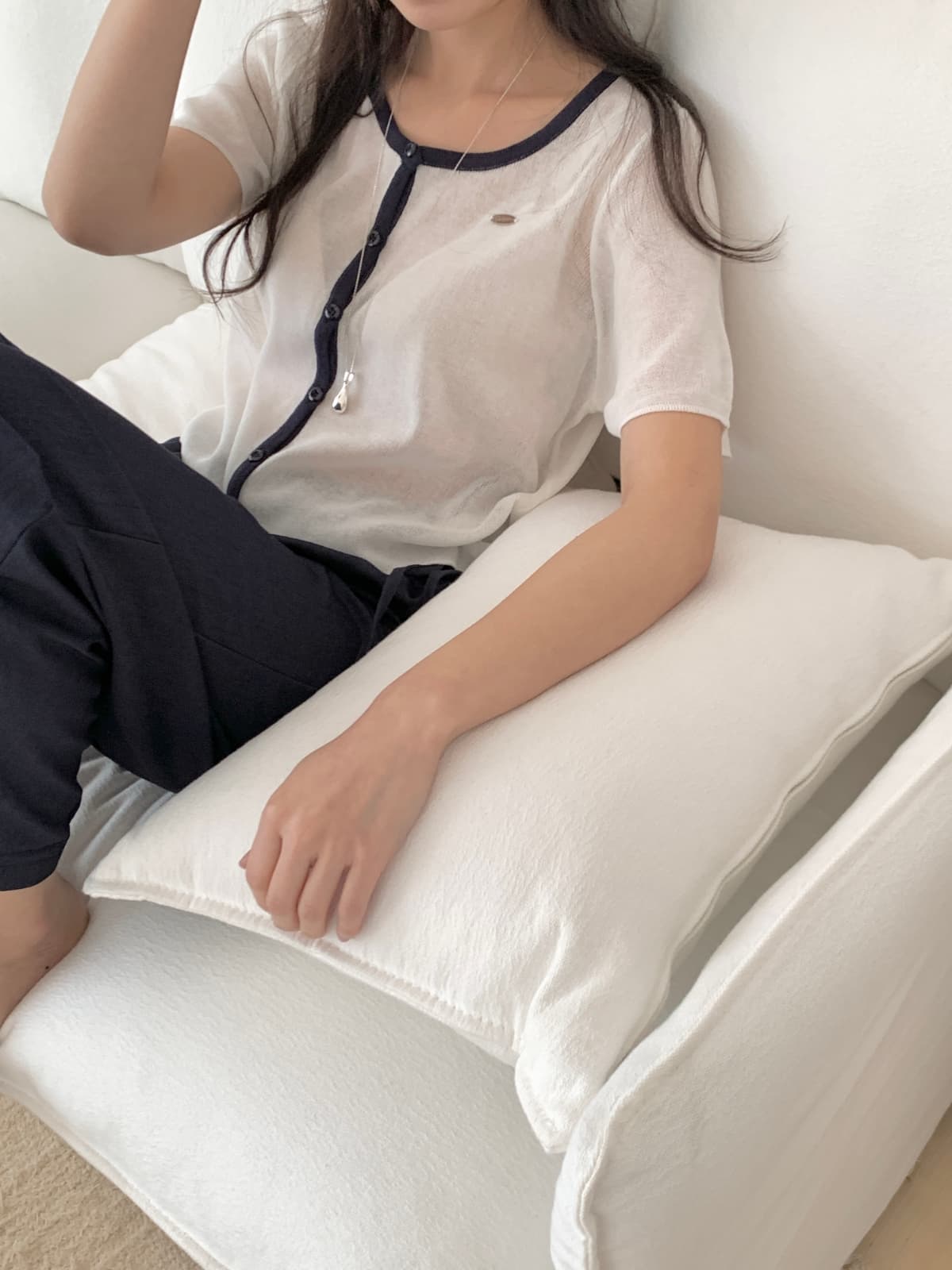Color-block short-sleeve knit - 이미지 4