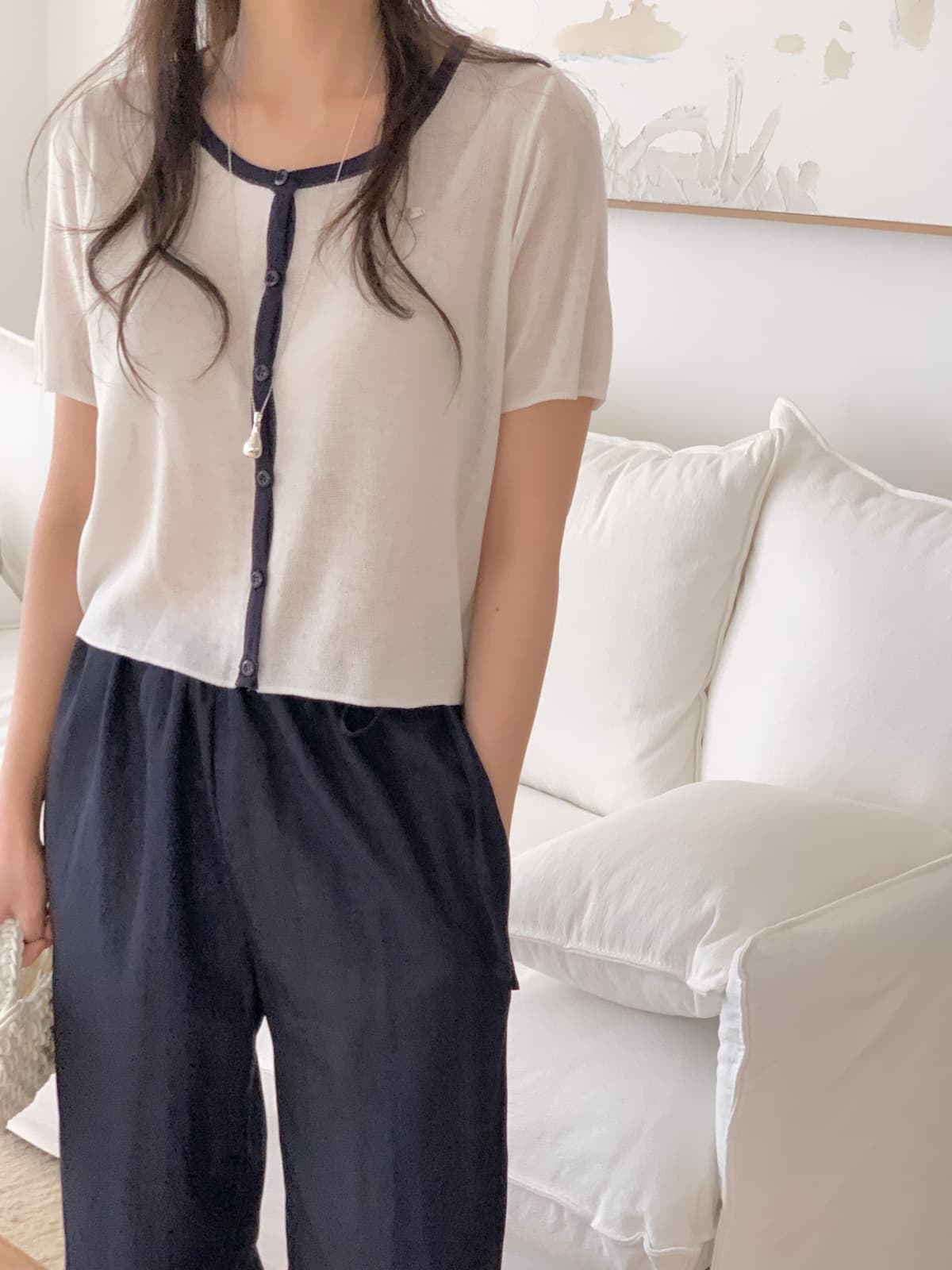 Color-block short-sleeve knit - 이미지 1
