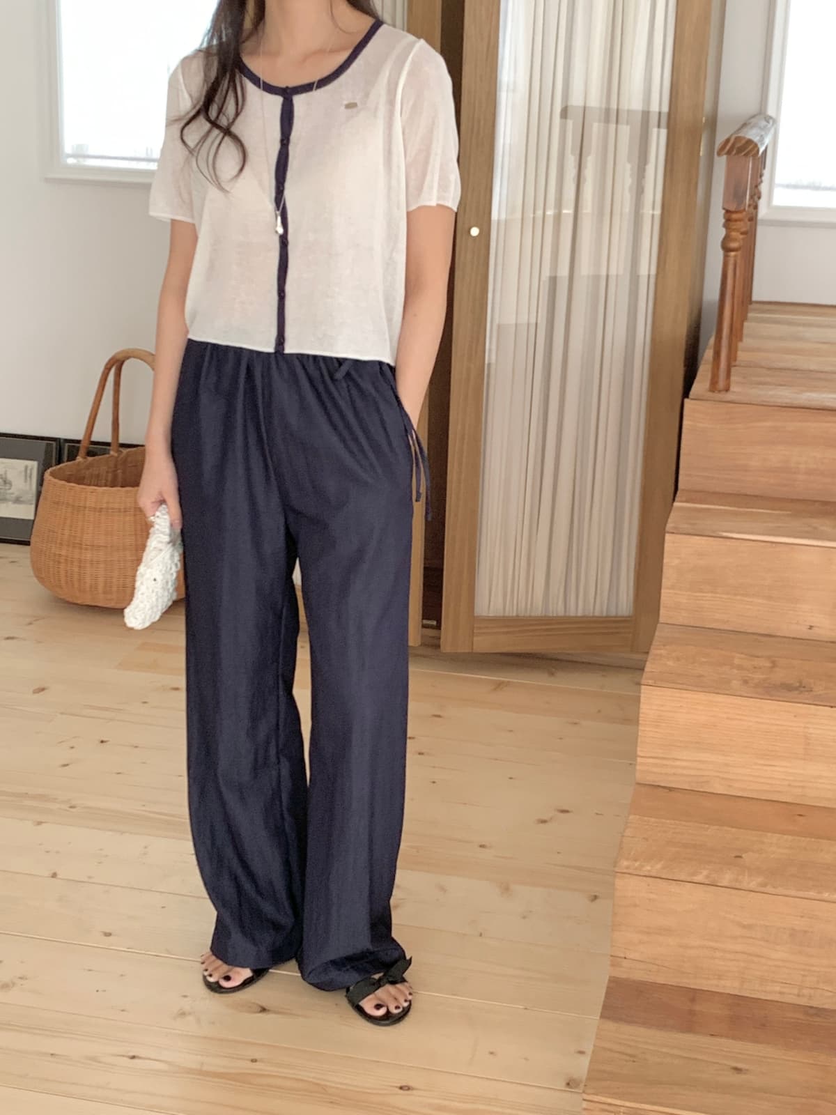 Color-block short-sleeve knit - 이미지 5