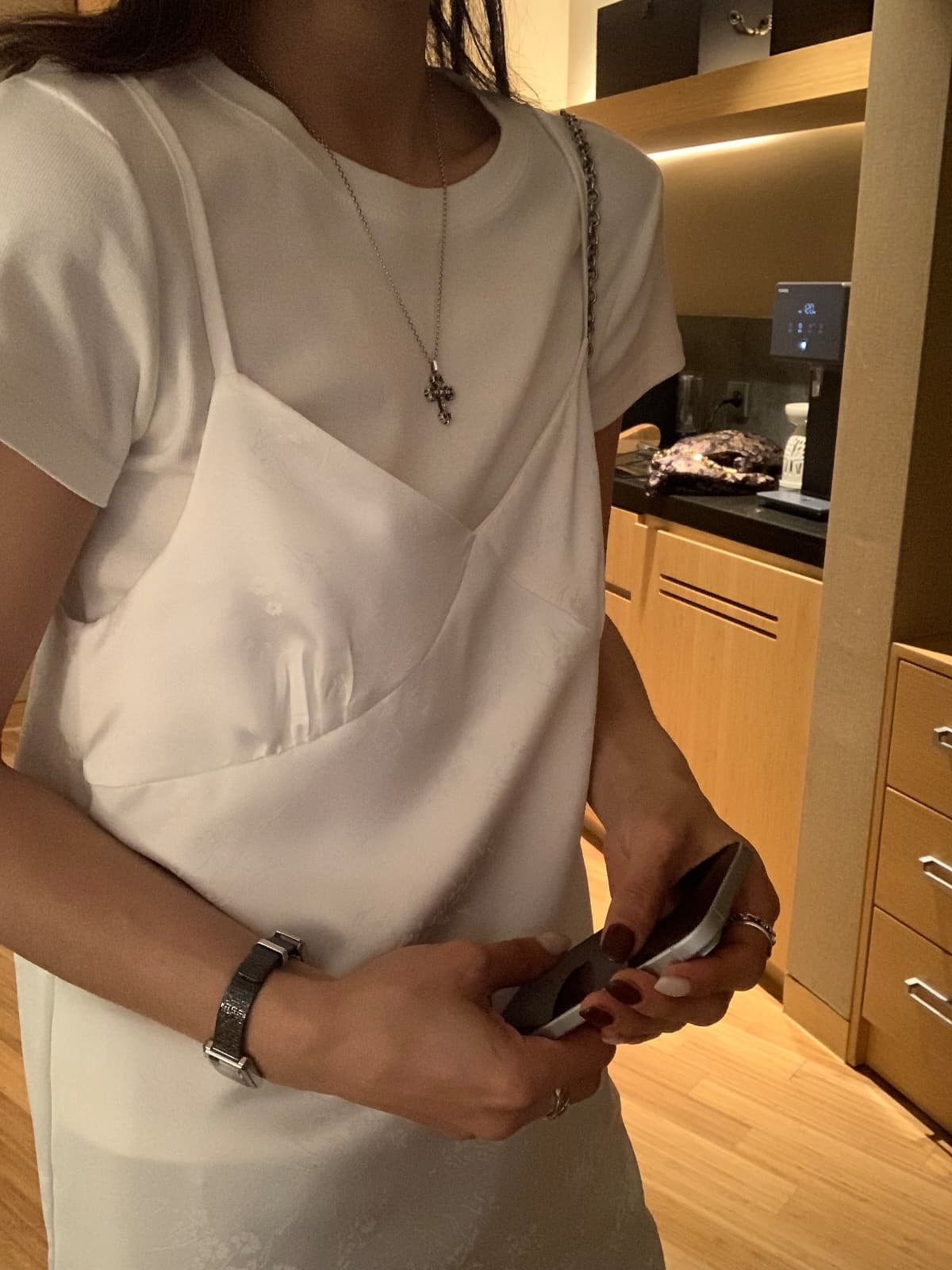 Flower satin slip dress - 이미지 5