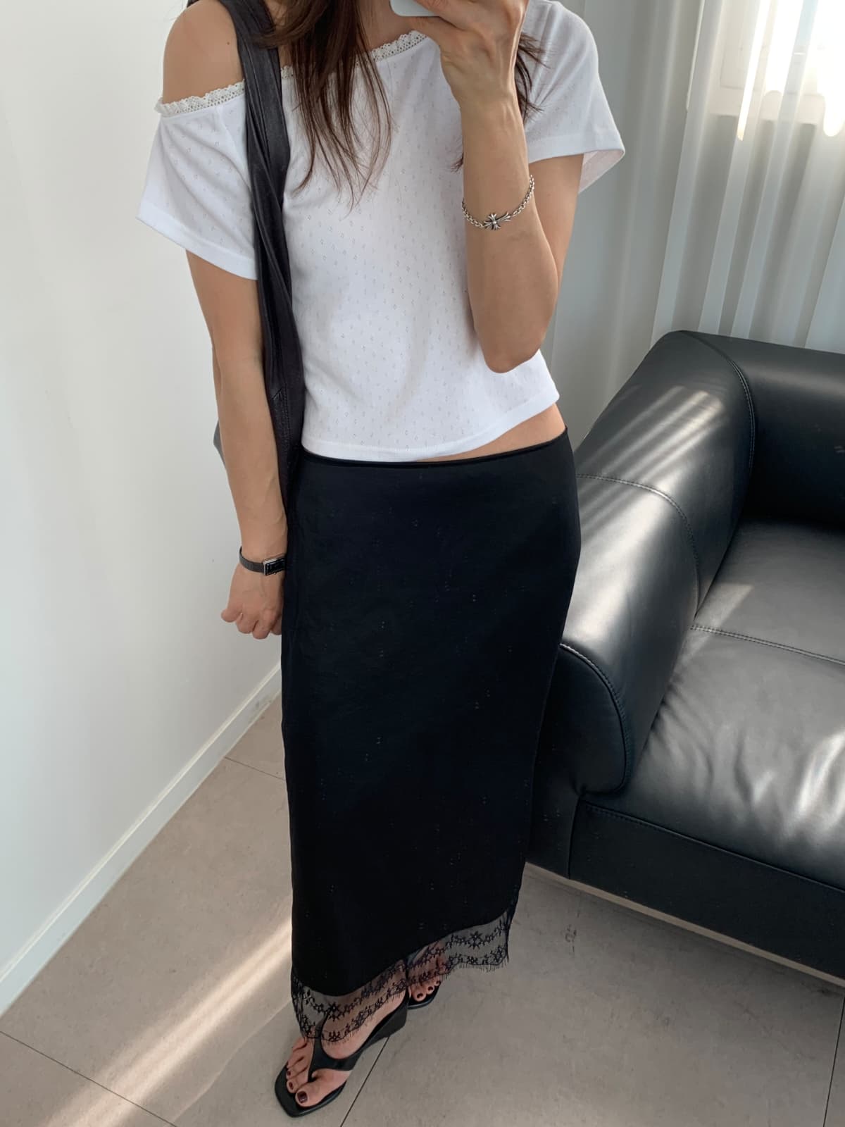 Lace one-shoulder crop top - 이미지 6
