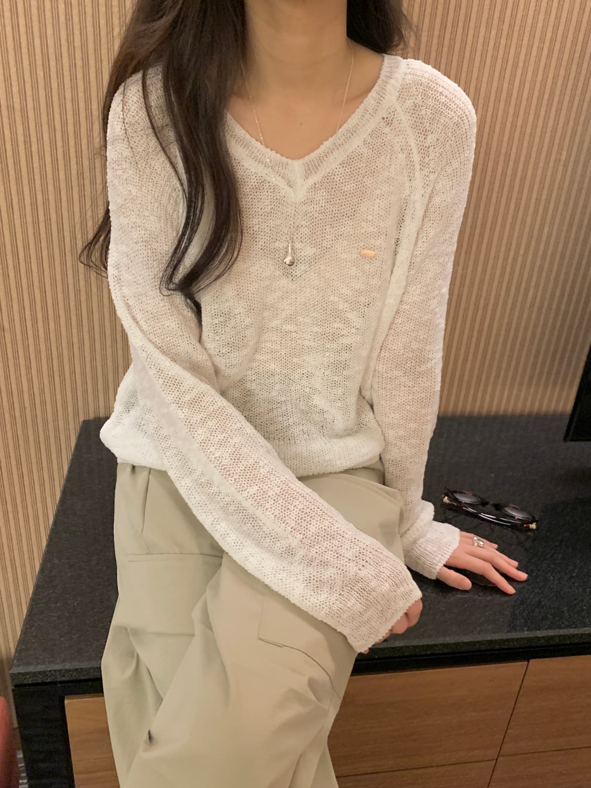 Summer Slub V-neck Knit - 이미지 6