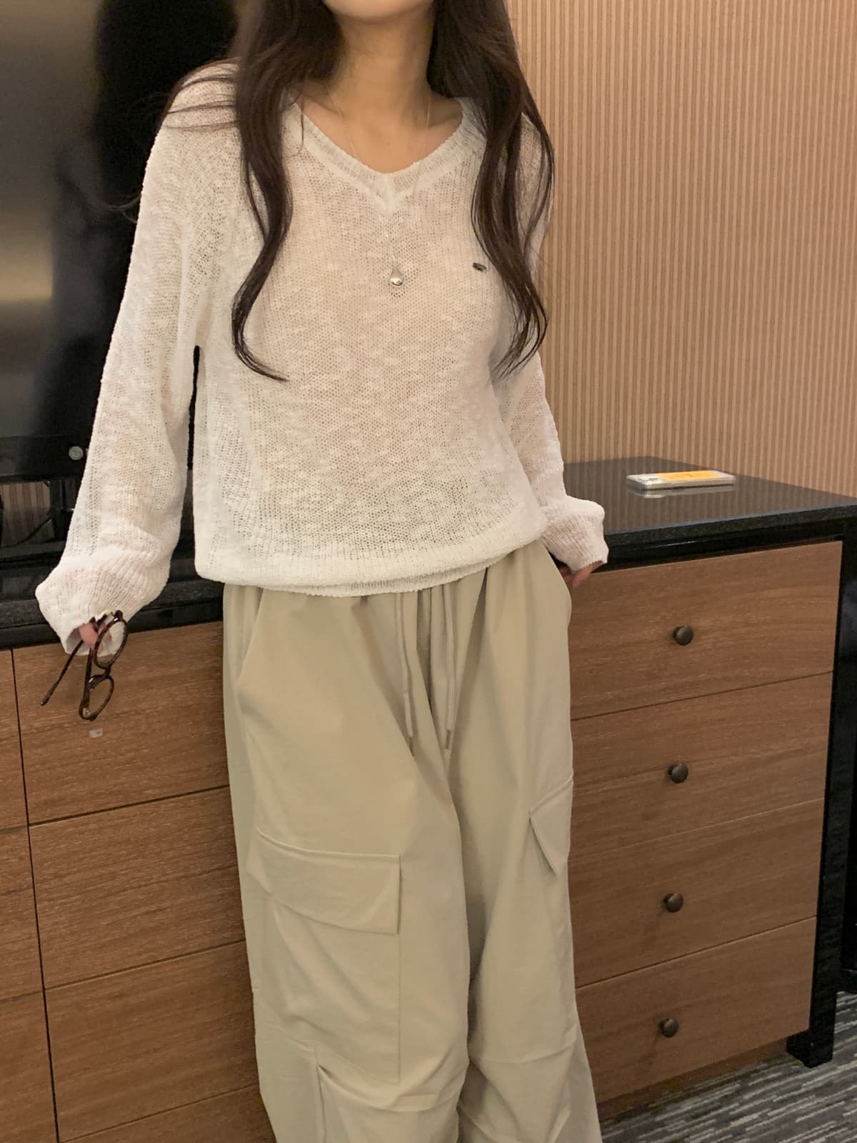 Summer Slub V-neck Knit - 이미지 1