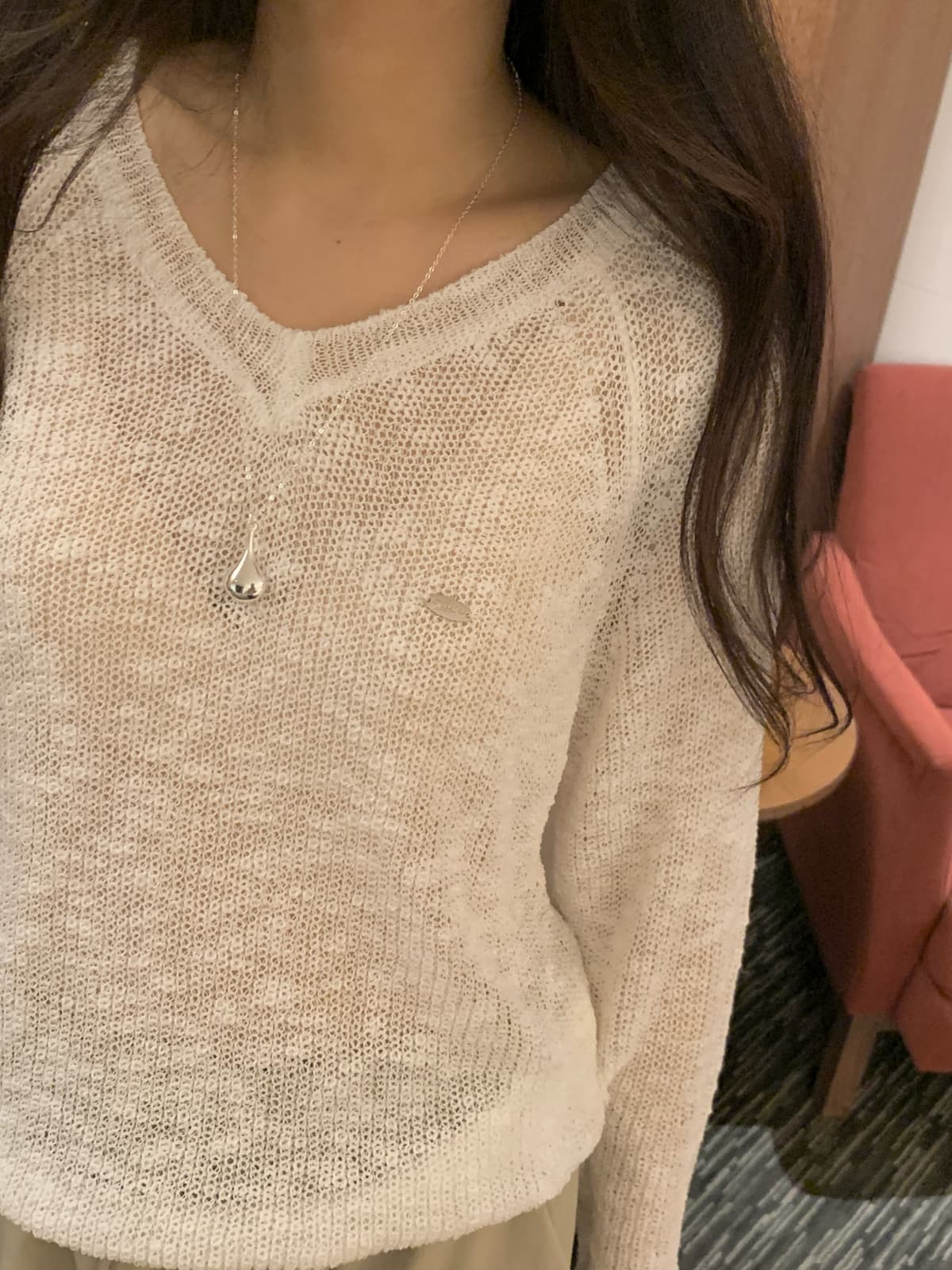 Summer Slub V-neck Knit - 이미지 3