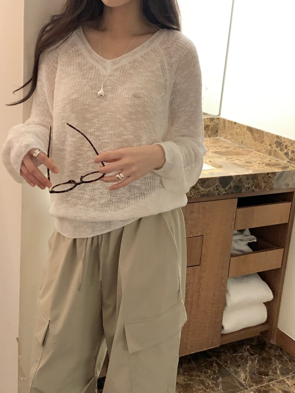 Summer Slub V-neck Knit - 이미지 5