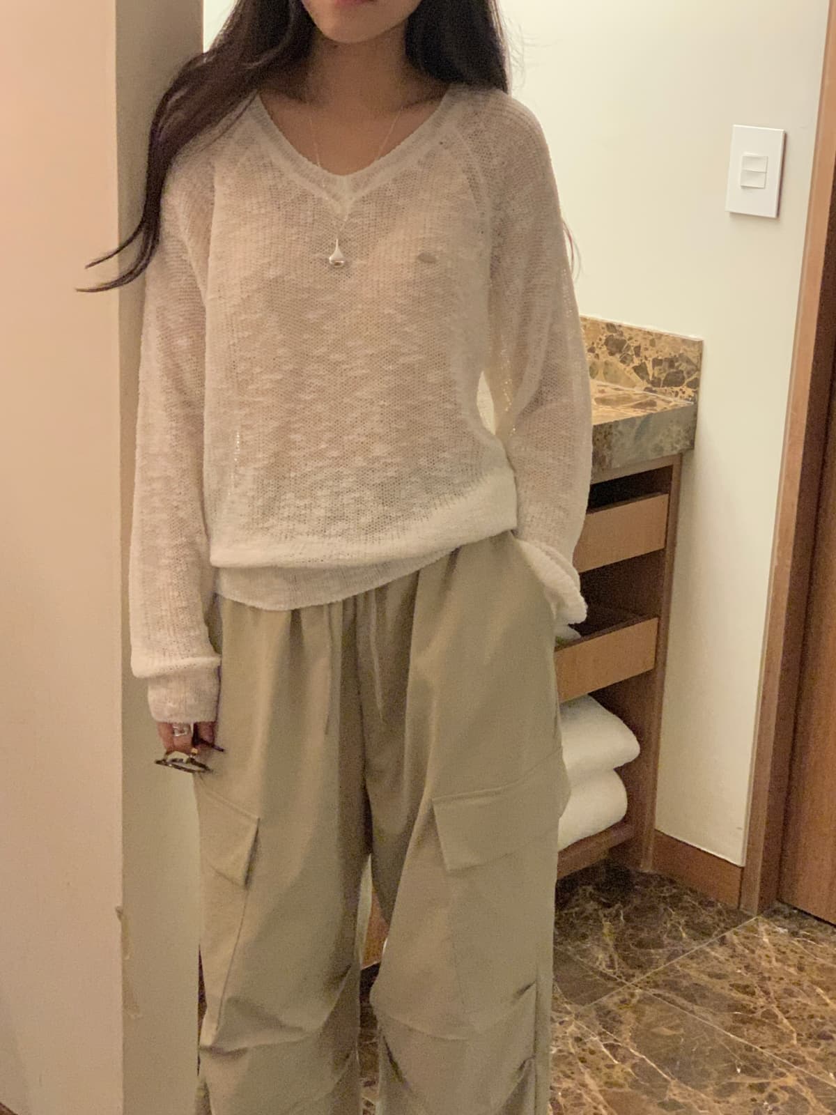 Summer Slub V-neck Knit - 이미지 4