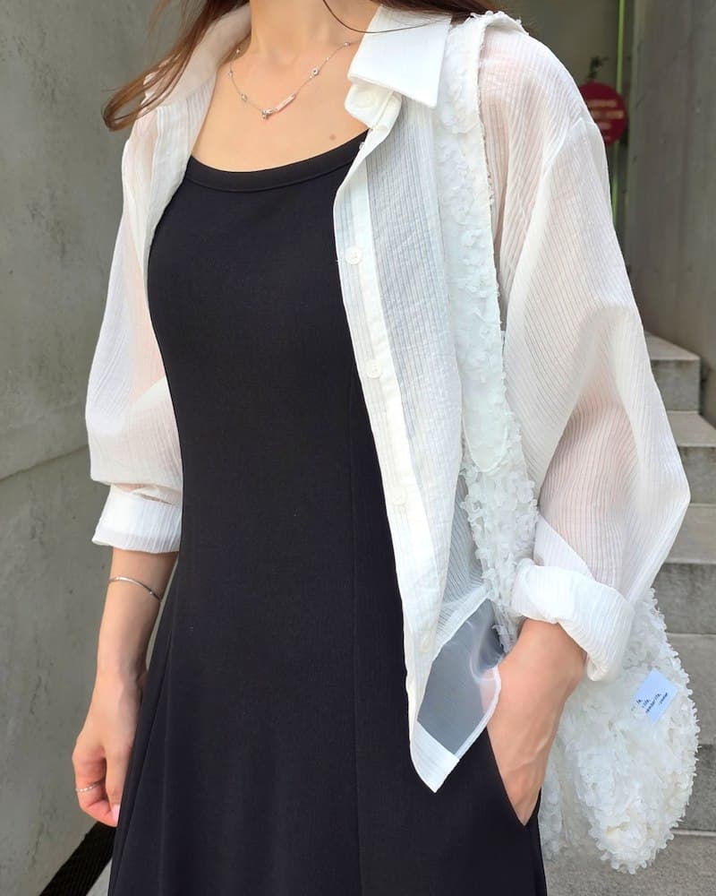 See-through layered crop shirt - 이미지 9