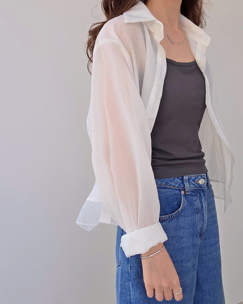 See-through layered crop shirt - 이미지 8
