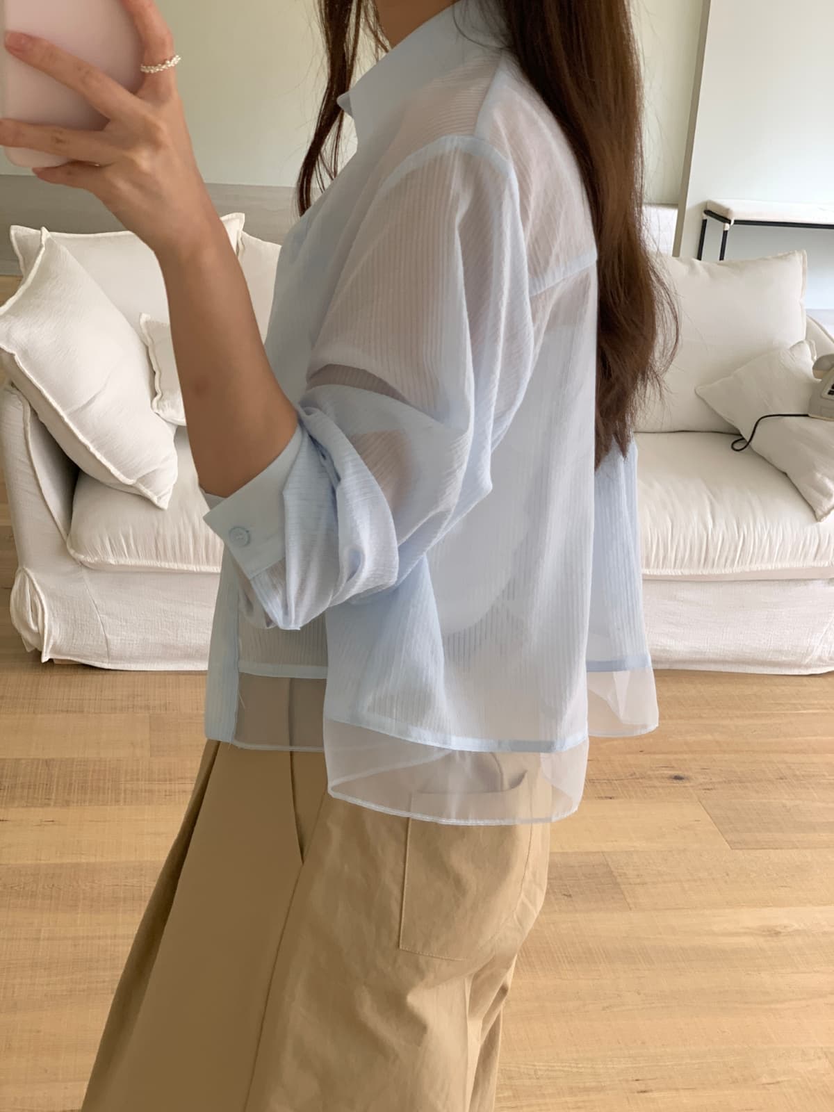 See-through layered crop shirt - 이미지 12