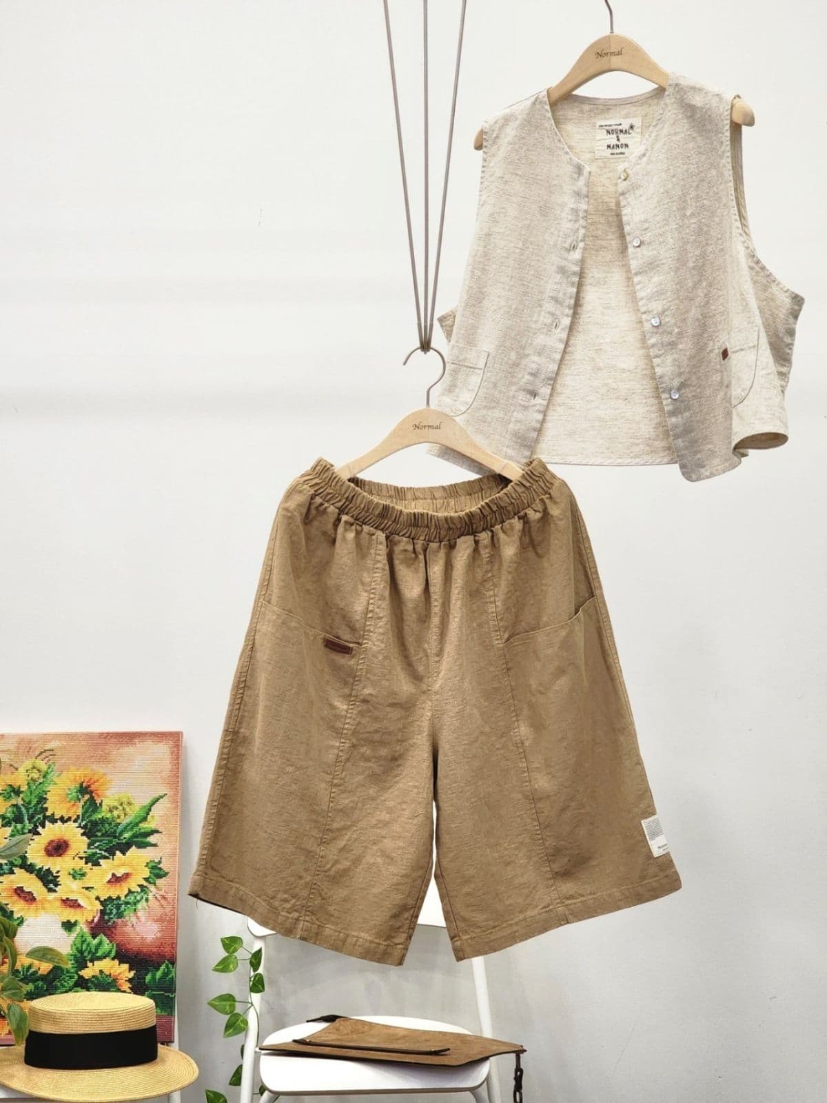 26SS) BIO Linen 8-Count Cut-out 6/8 Length Shorts Fits Size 77 Summer Shorts Linen Shorts Linen Pants - 이미지 16