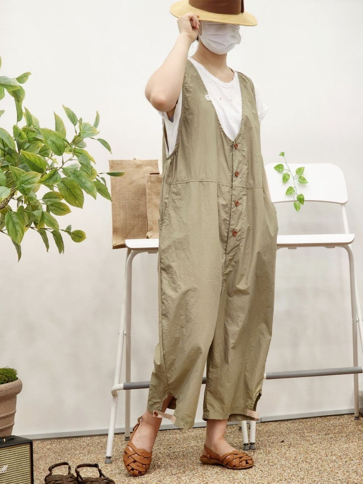 26SS) Summer Cool Vintage Slit Button Jumpsuit (3/4/8 Length) Free Size Fits Size 77 Summer Rustle - 이미지 8