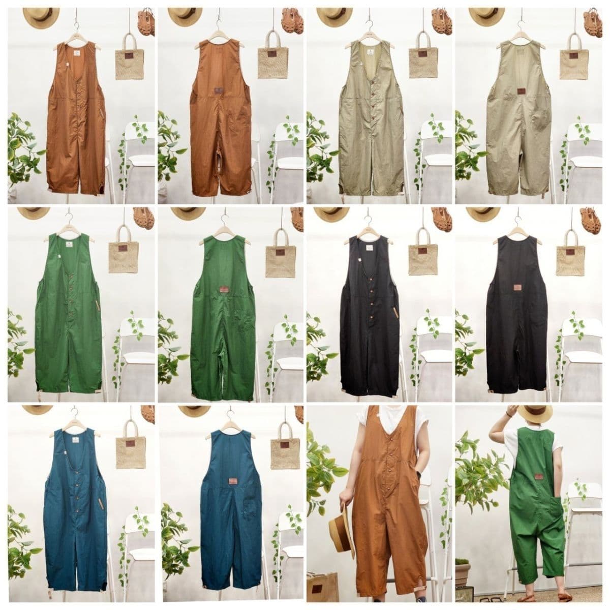 26SS) Summer Cool Vintage Slit Button Jumpsuit (3/4/8 Length) Free Size Fits Size 77 Summer Rustle - 이미지 13