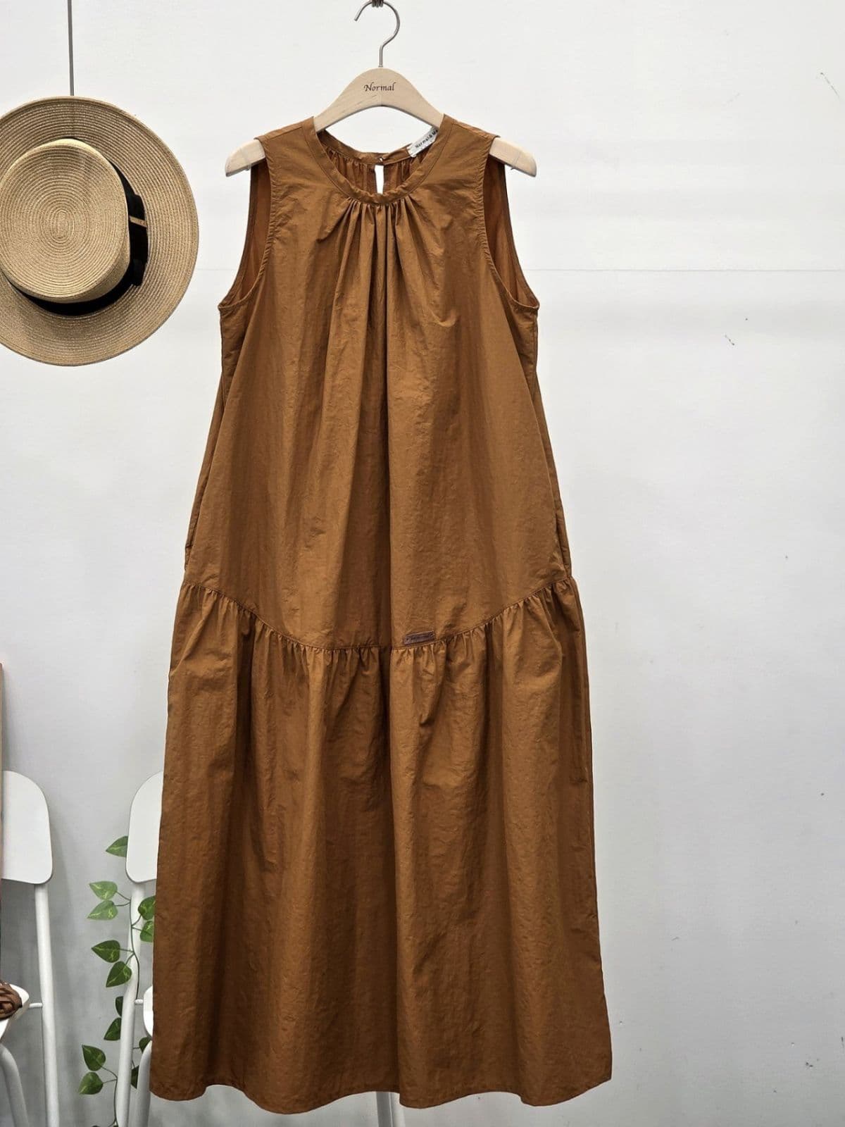 26SS) Vintage Shirred Relaxed Long Dress Size 77.5 Summer Dress Rustling Vacation - 이미지 9